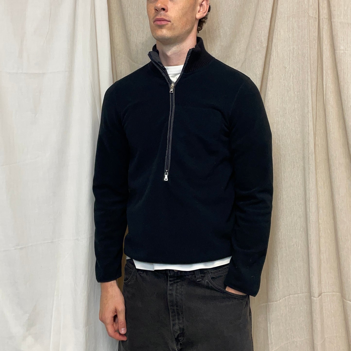 Prada Sport Black 00s Nylon Elbow Dual-Zip Lightweight Fleece Jumper