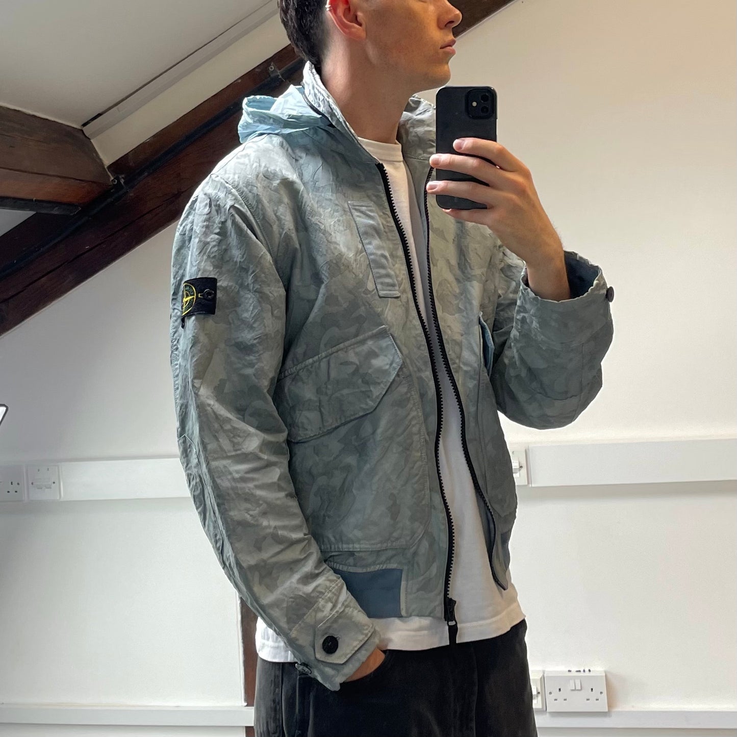 Stone Island Blue Big Loom Camo Bomber Jacket