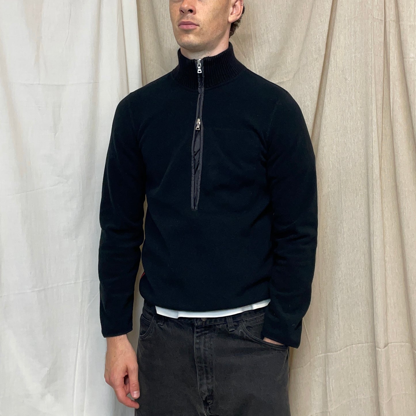 Prada Sport Black 00s Nylon Elbow Dual-Zip Lightweight Fleece Jumper