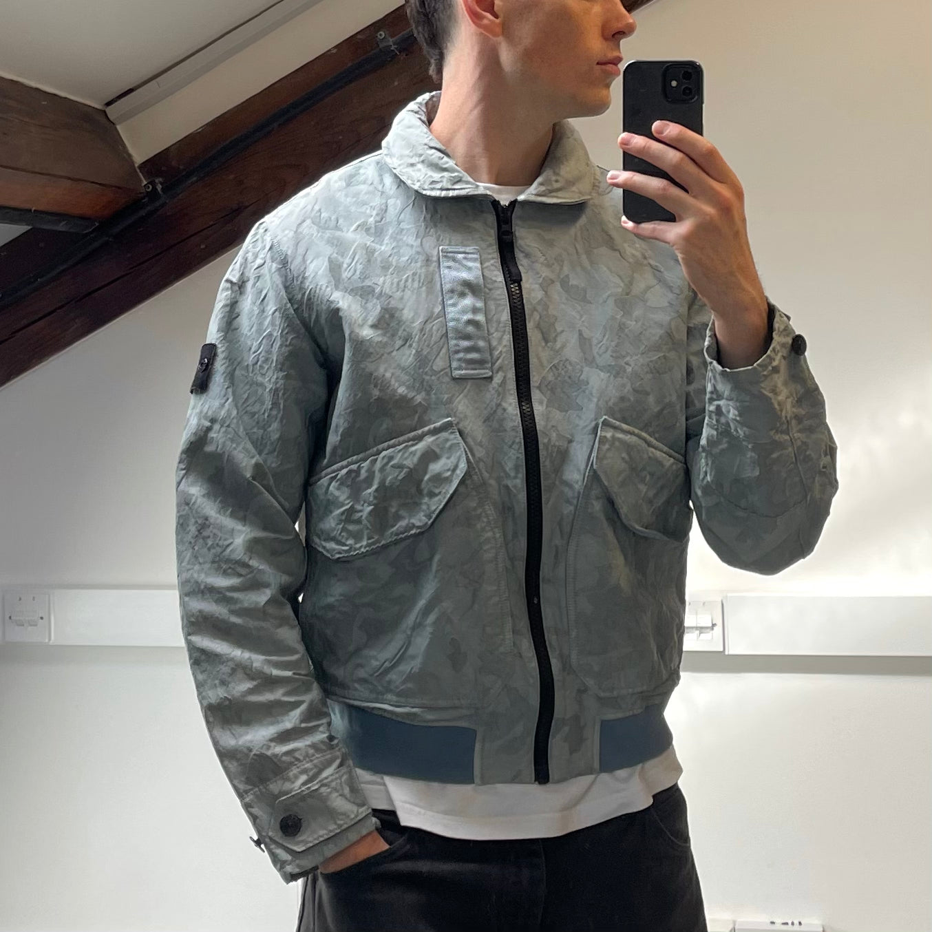 Stone Island Blue Big Loom Camo Bomber Jacket