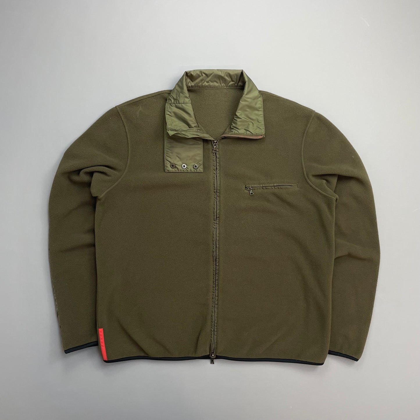Prada Sport Khaki 00s Nylon Panelled Zip-Through Fleece Jacket