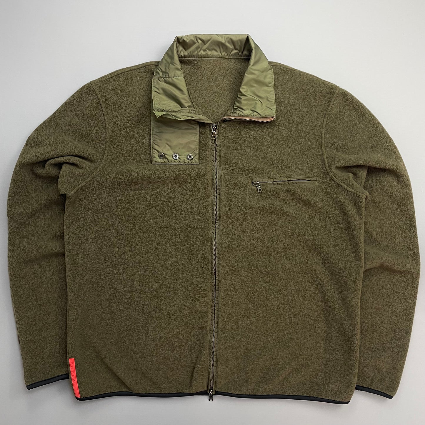 Prada Sport Khaki 00s Nylon Panelled Zip-Through Fleece Jacket