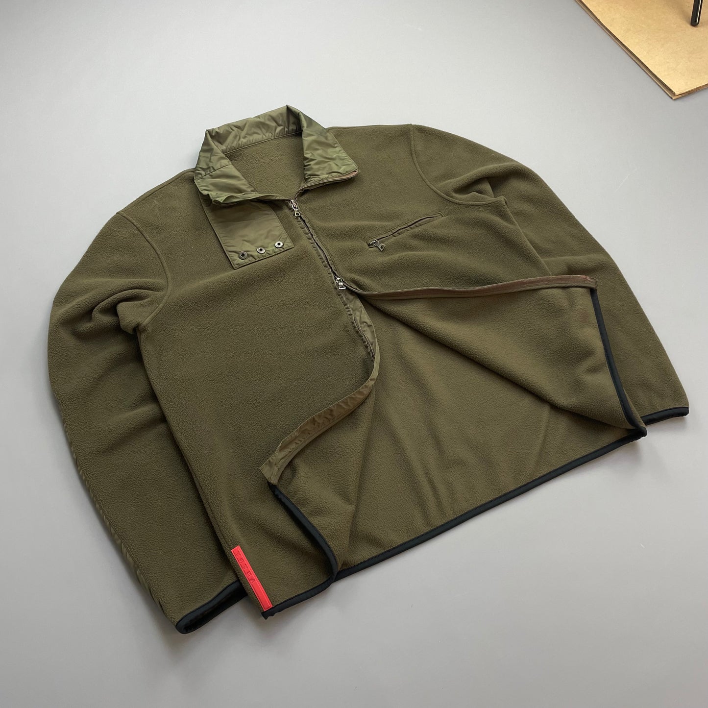Prada Sport Khaki 00s Nylon Panelled Zip-Through Fleece Jacket