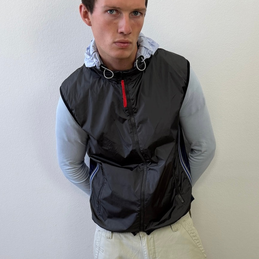 Prada Sport Grey & Blue SS00 Runway Gel Seam Concealed Hood Vest