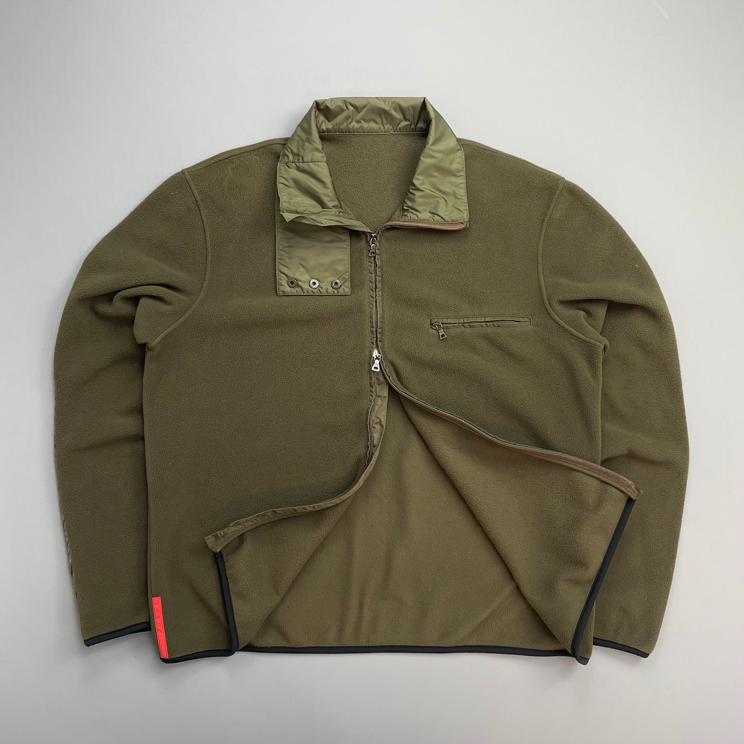 Prada Sport Khaki 00s Nylon Panelled Zip-Through Fleece Jacket
