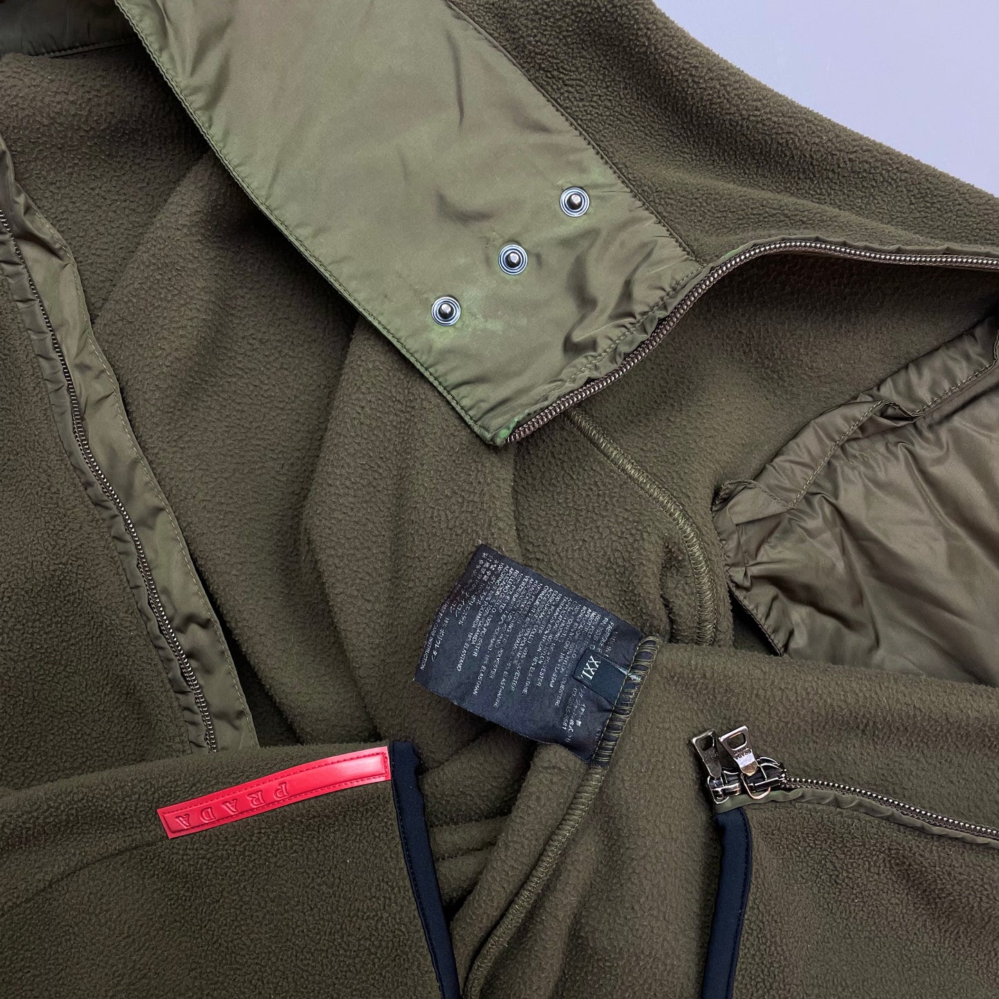 Prada Sport Khaki 00s Nylon Panelled Zip-Through Fleece Jacket