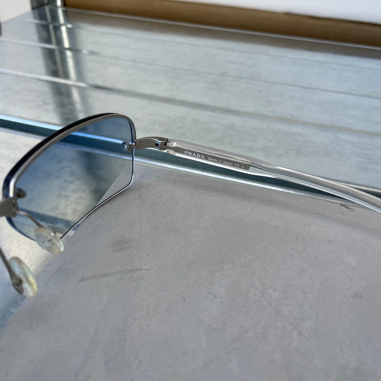 Prada Blue & Silver 00s Metal Frame Rimless Sunglasses