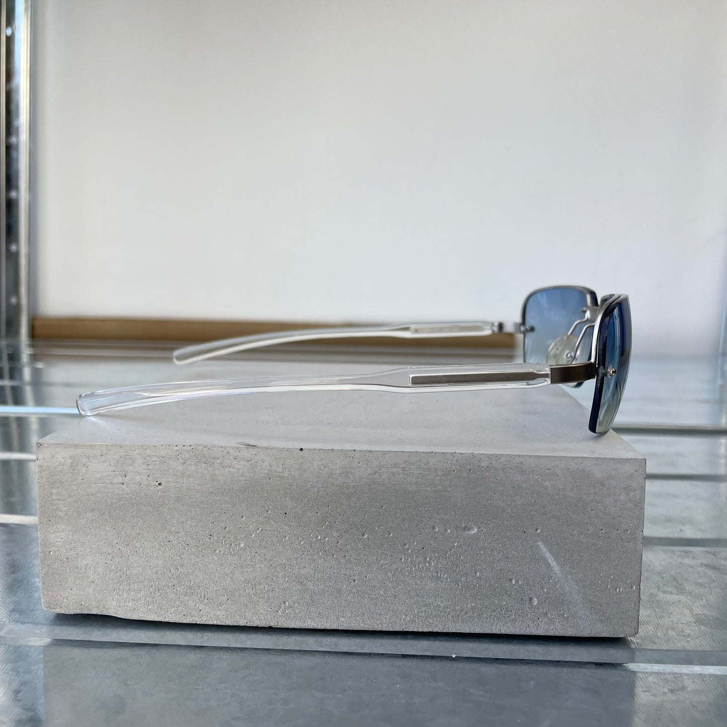 Prada Blue & Silver 00s Metal Frame Rimless Sunglasses