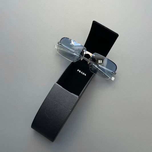Prada Blue & Silver 00s Metal Frame Rimless Sunglasses