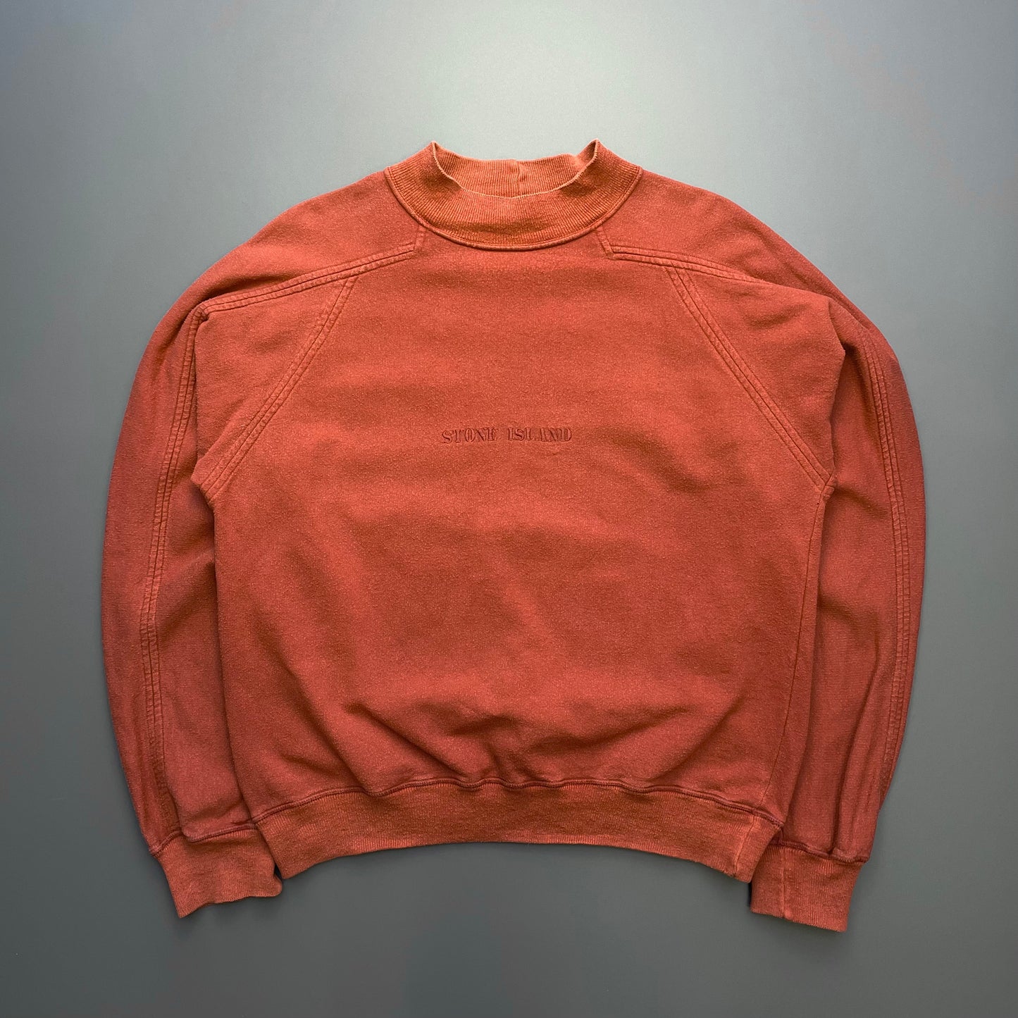 Stone Island Burnt Orange 80s Spellout Raglan Jumper