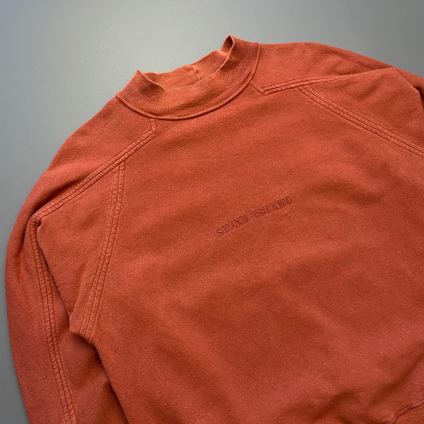 Stone Island Burnt Orange 80s Spellout Raglan Jumper
