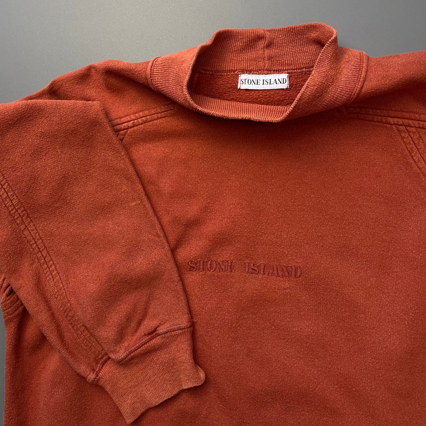 Stone Island Burnt Orange 80s Spellout Raglan Jumper