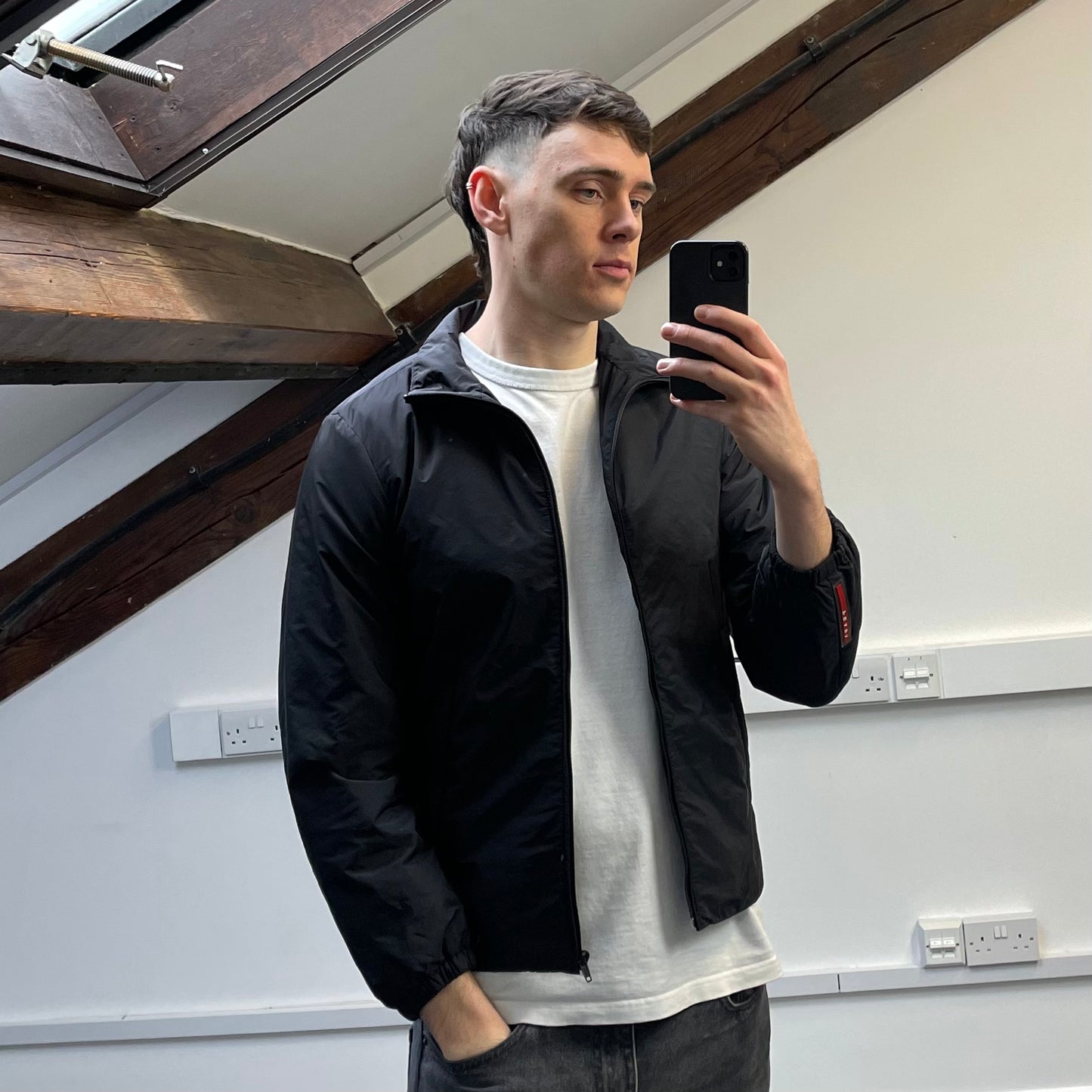 Prada Sport Black 2014 Nylon Padded Liner Harrington Bomber Jacket