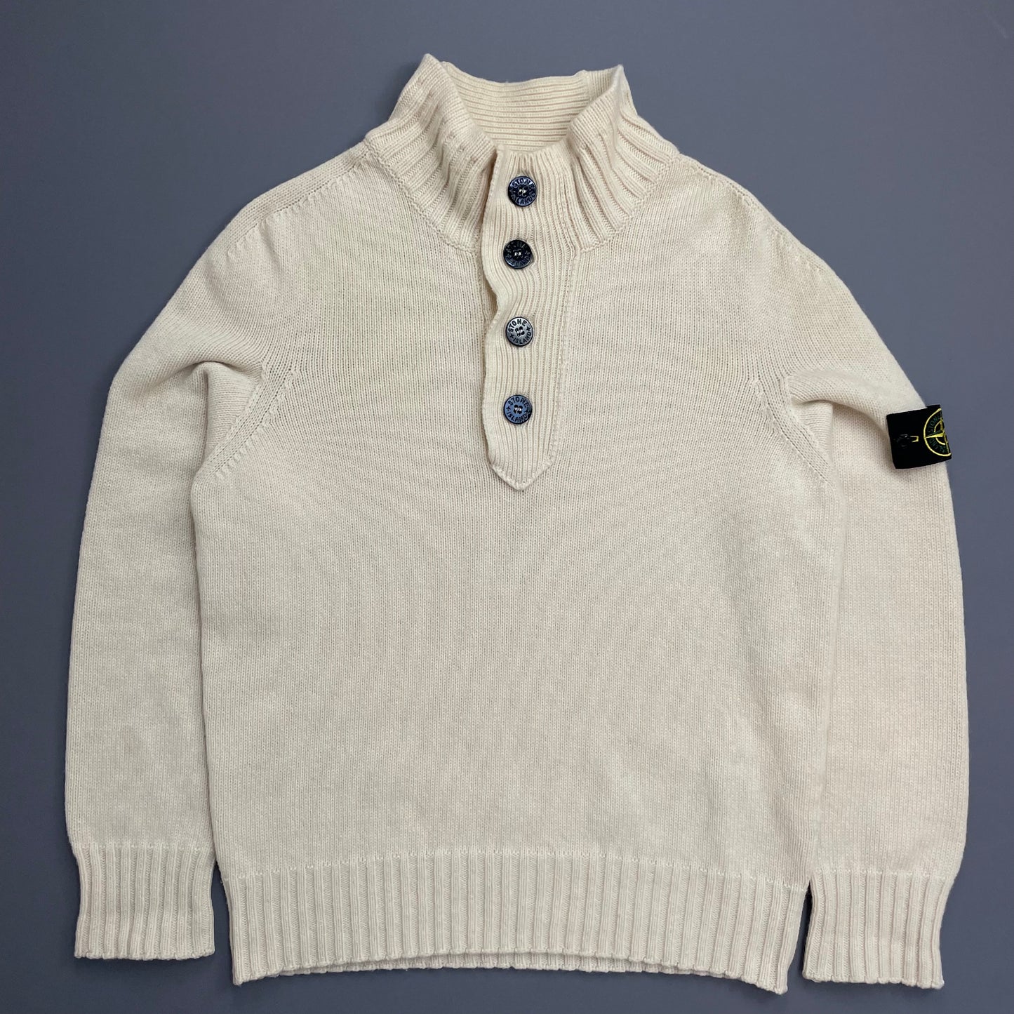 Stone Island Cream AW08 Button Collar Wool Knit Jumper