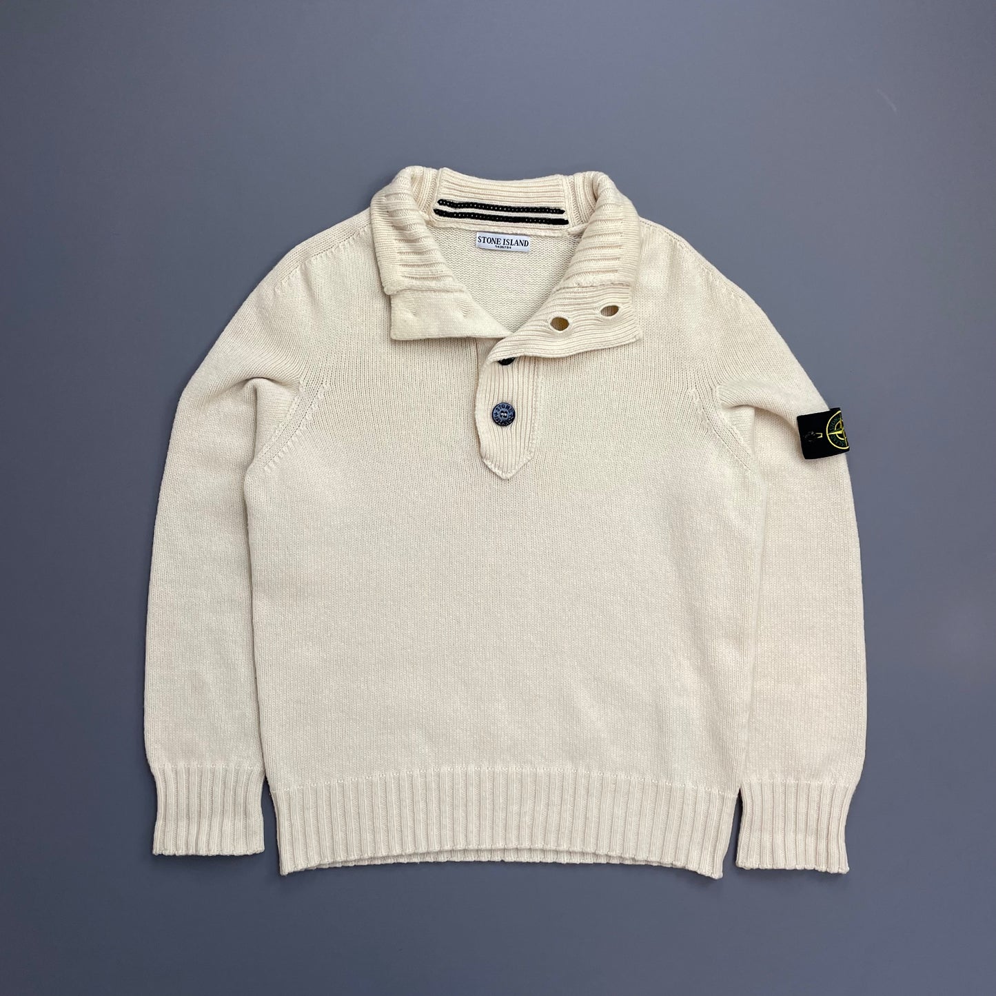 Stone Island Cream AW08 Button Collar Wool Knit Jumper