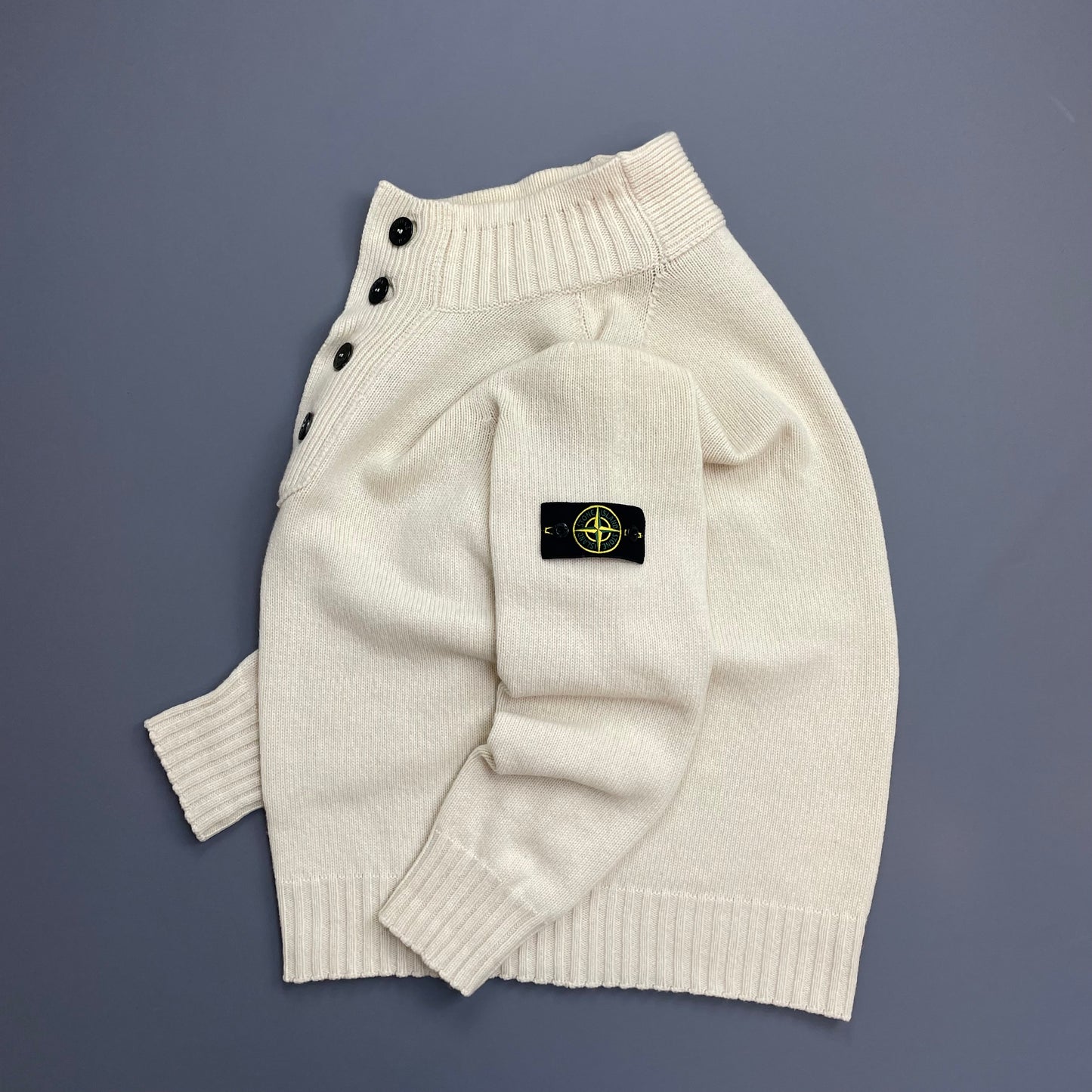 Stone Island Cream AW08 Button Collar Wool Knit Jumper
