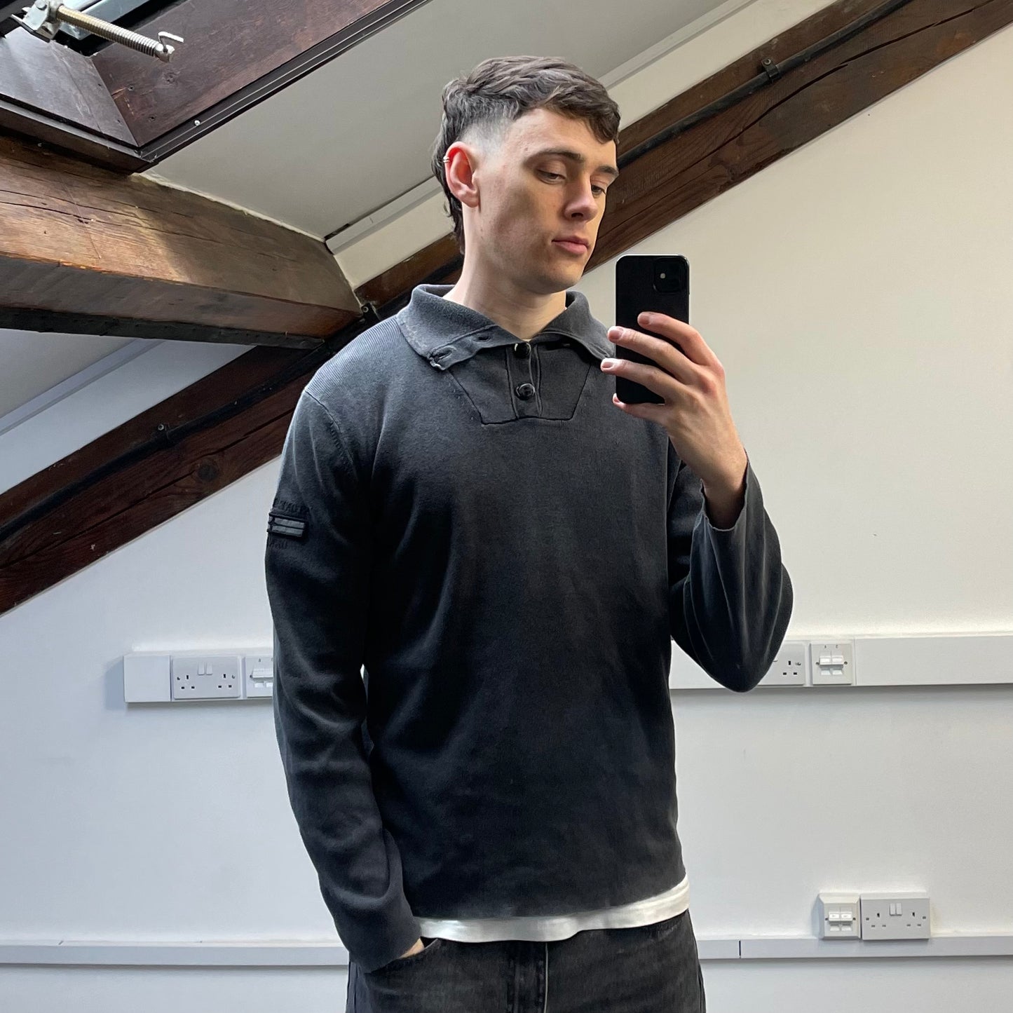 Stone Island Denims Grey AW08 Cotton Button-Up Collared Lightweight Jumper