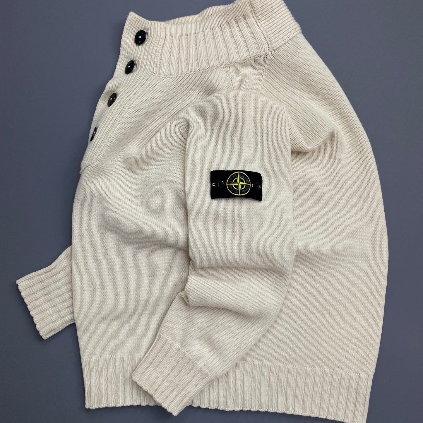 Stone Island Cream AW08 Button Collar Wool Knit Jumper