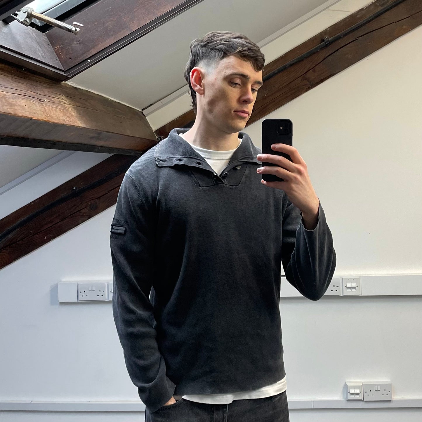Stone Island Denims Grey AW08 Cotton Button-Up Collared Lightweight Jumper