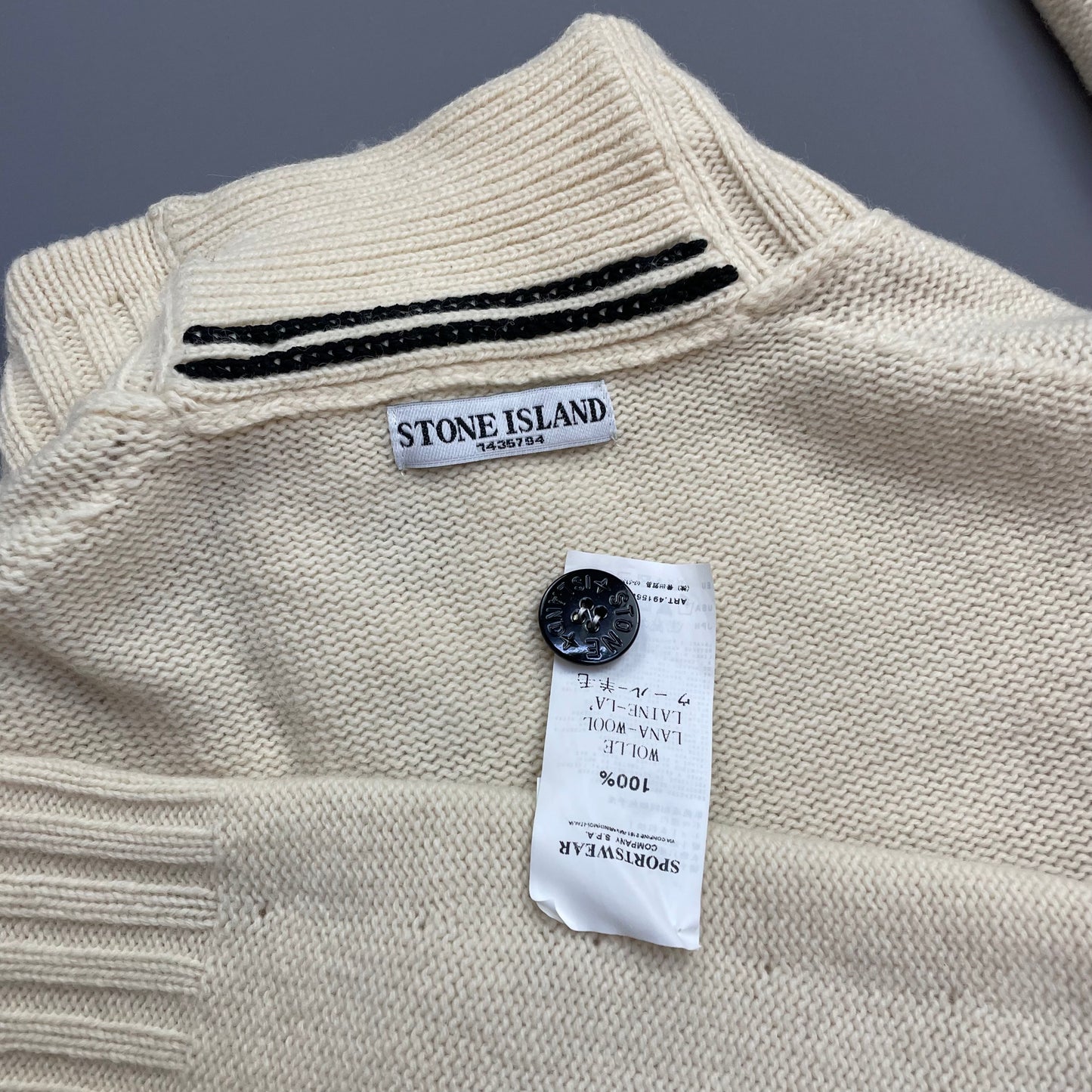 Stone Island Cream AW08 Button Collar Wool Knit Jumper