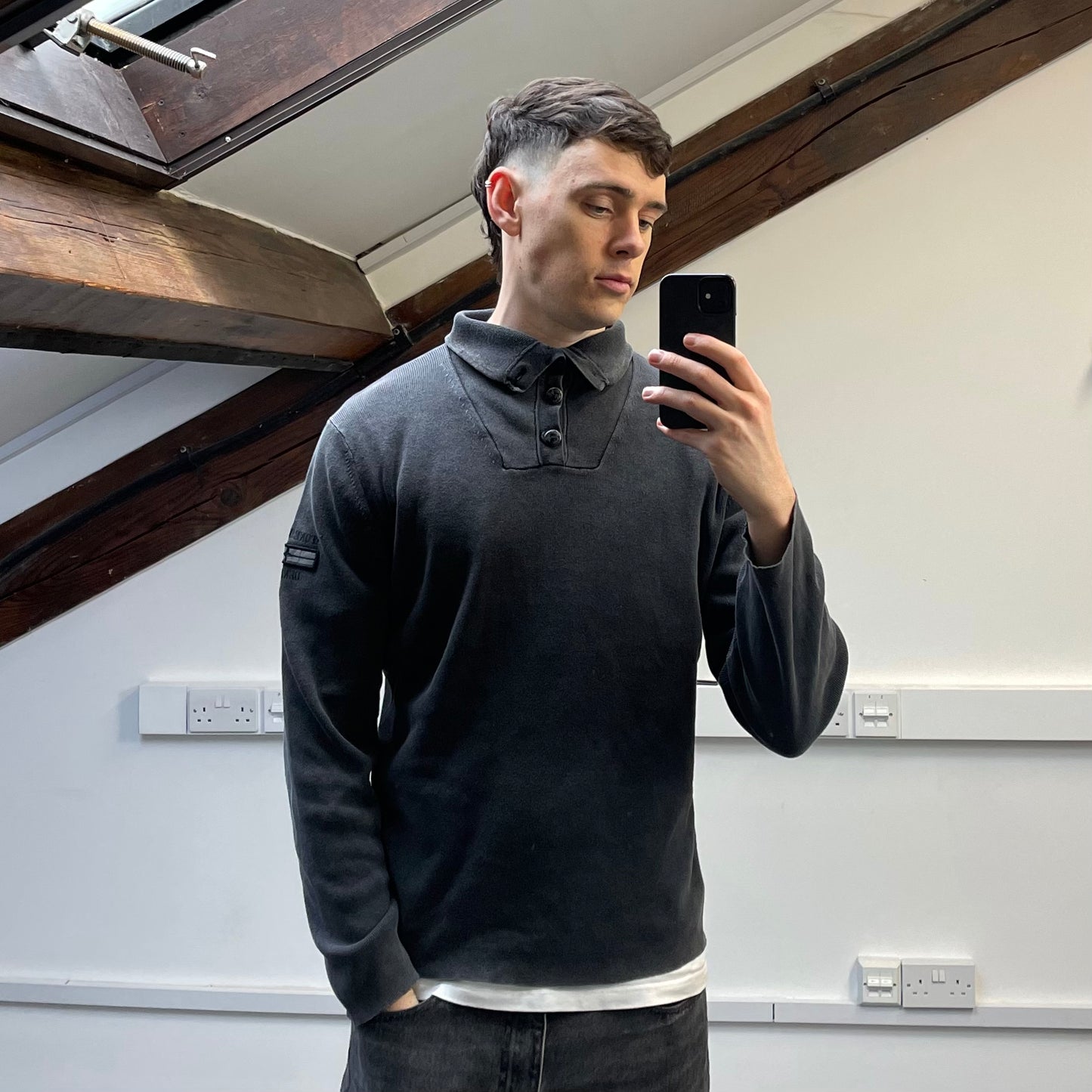 Stone Island Denims Grey AW08 Cotton Button-Up Collared Lightweight Jumper