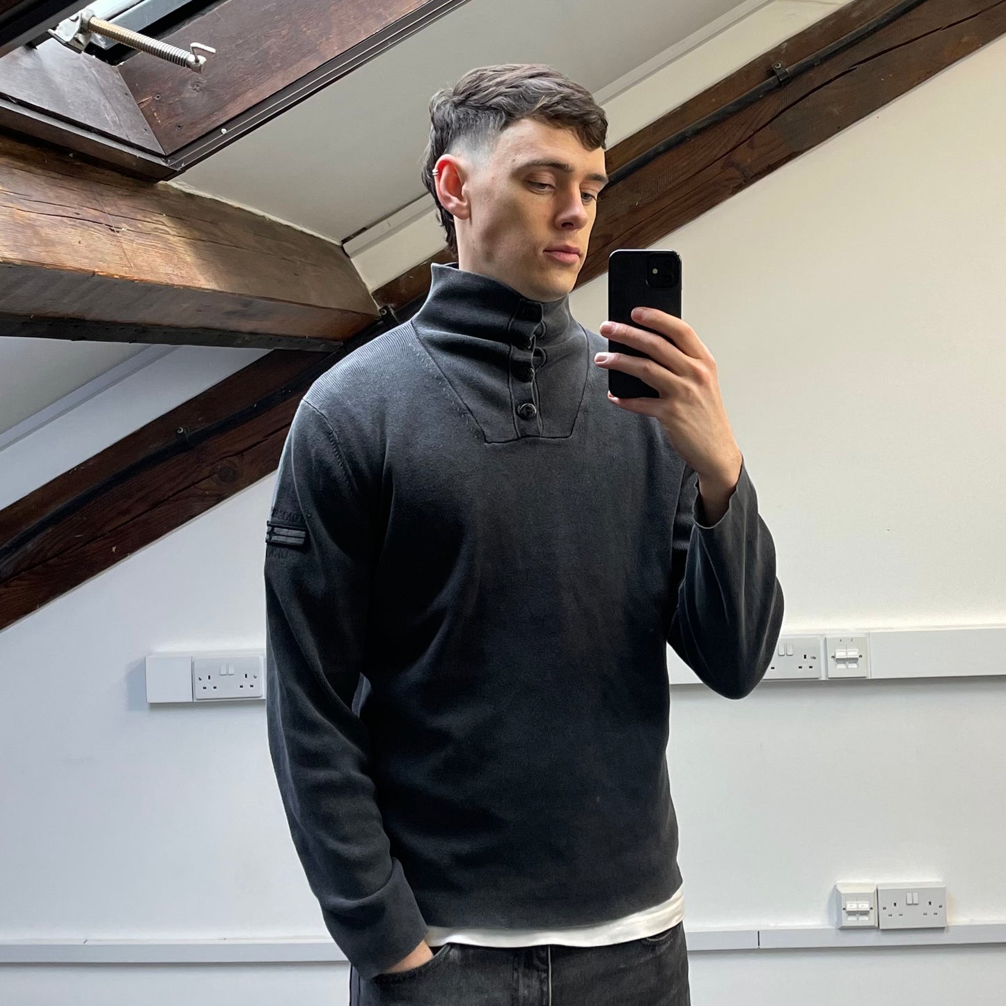 Stone Island Denims Grey AW08 Cotton Button-Up Collared Lightweight Jumper
