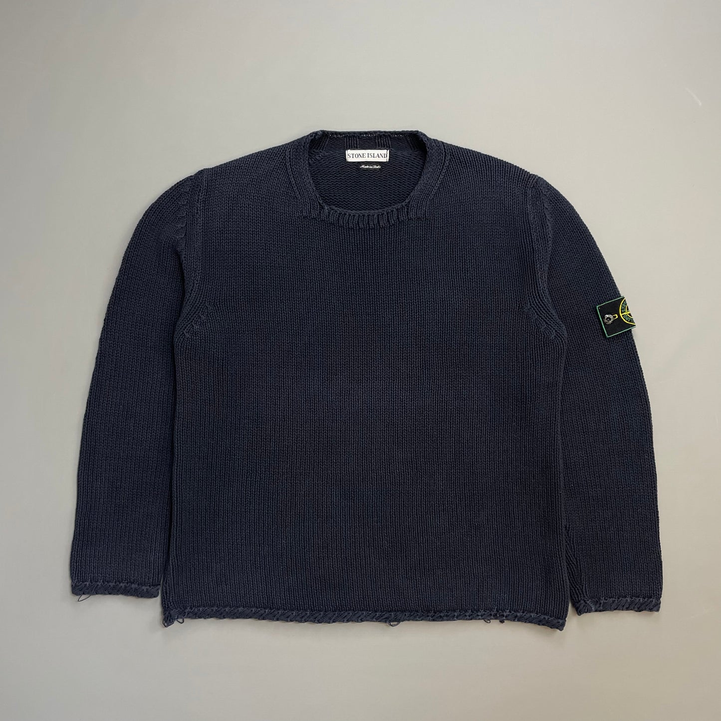 Stone Island Navy SS98 Midweight Knit Green Edge Badge Crewneck Jumper