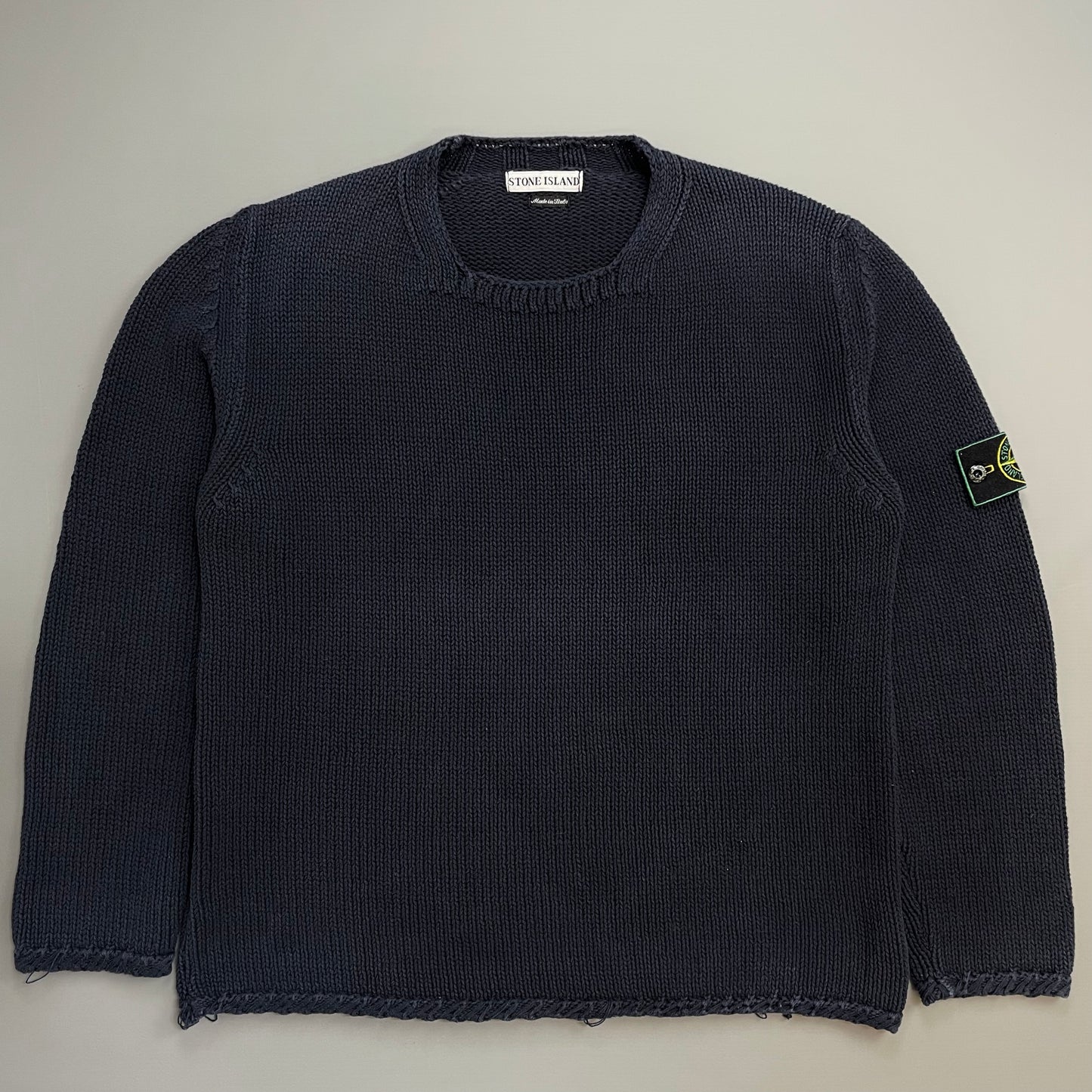Stone Island Navy SS98 Midweight Knit Green Edge Badge Crewneck Jumper