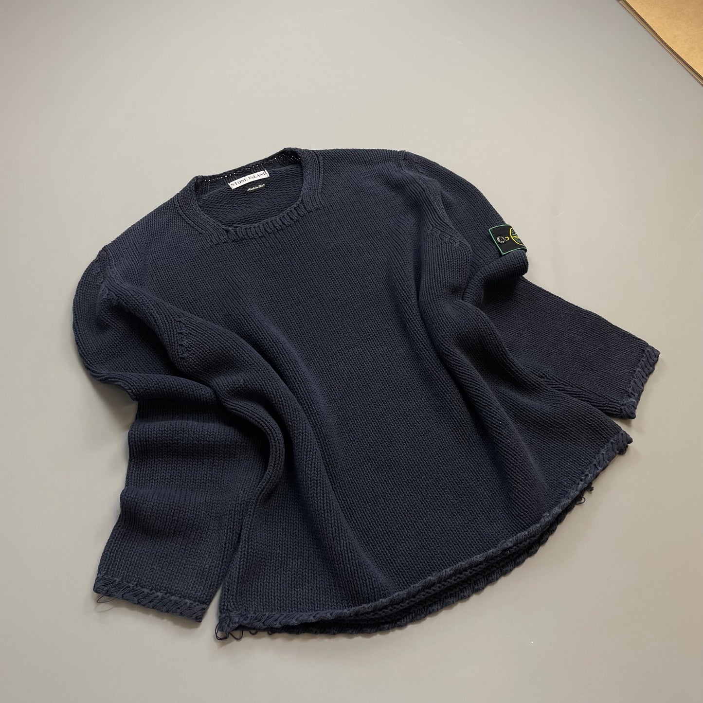 Stone Island Navy SS98 Midweight Knit Green Edge Badge Crewneck Jumper