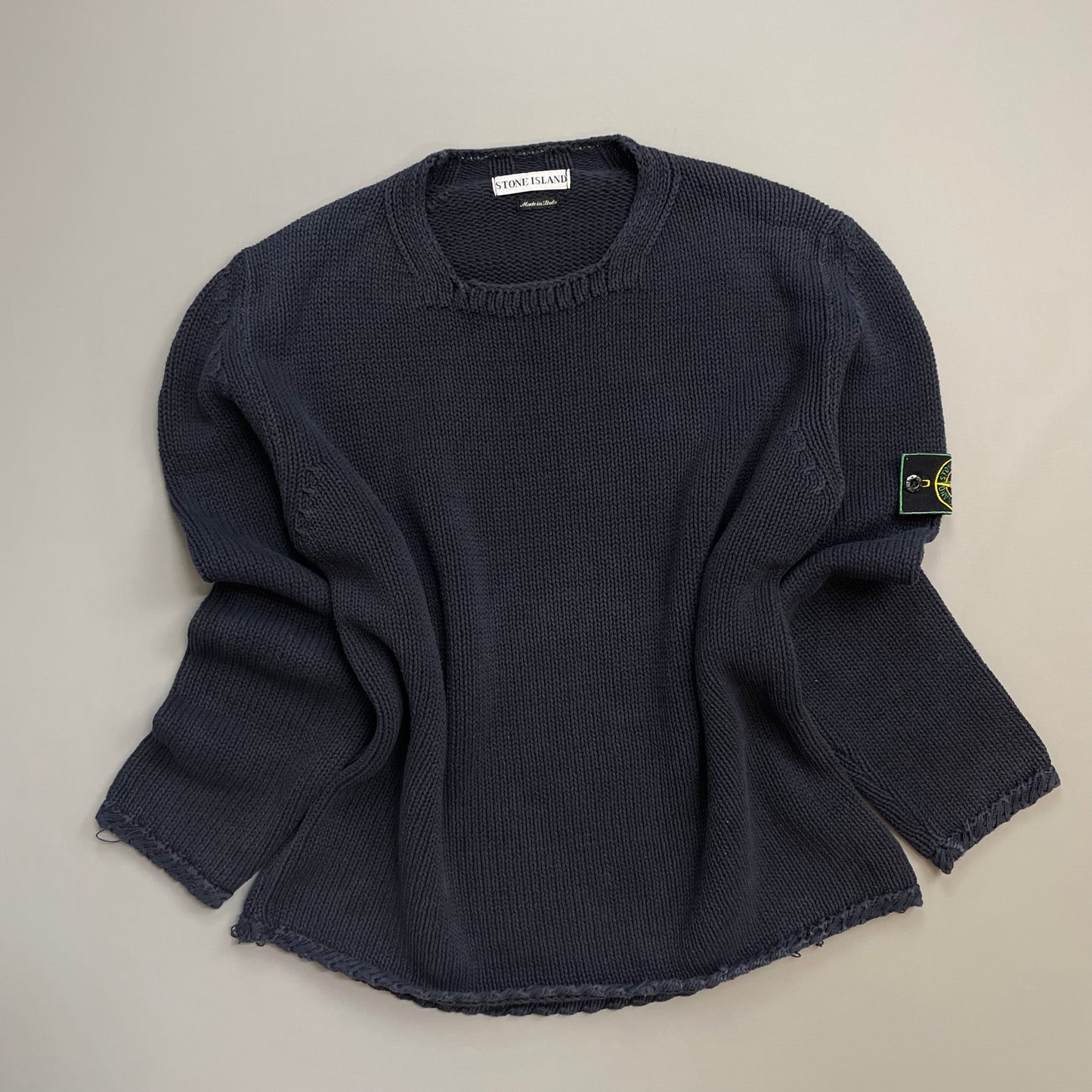 Stone Island Navy SS98 Midweight Knit Green Edge Badge Crewneck Jumper