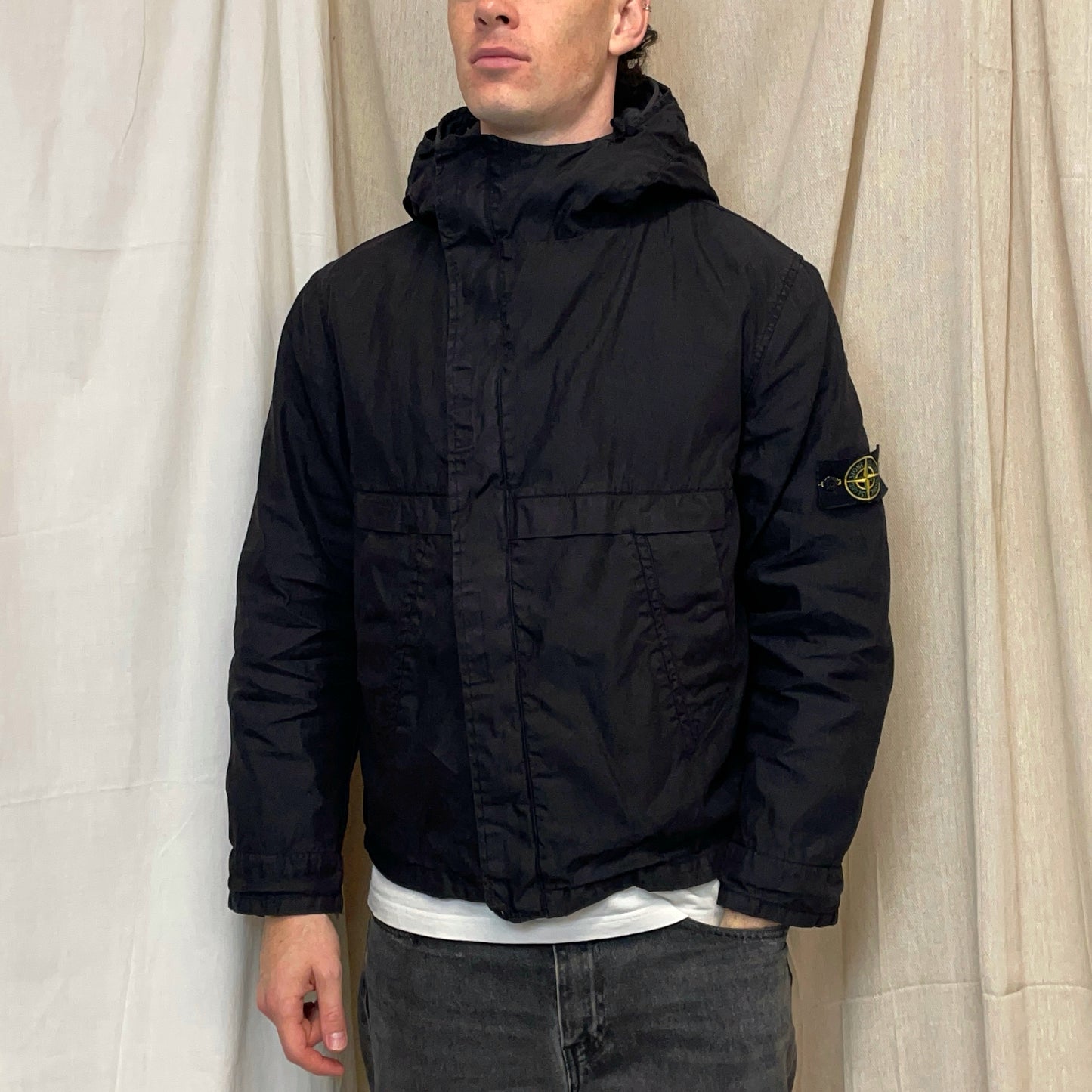 Stone Island Black AW05 Asymmetrical Zip Dutch Rope Lined Hooded Jacket