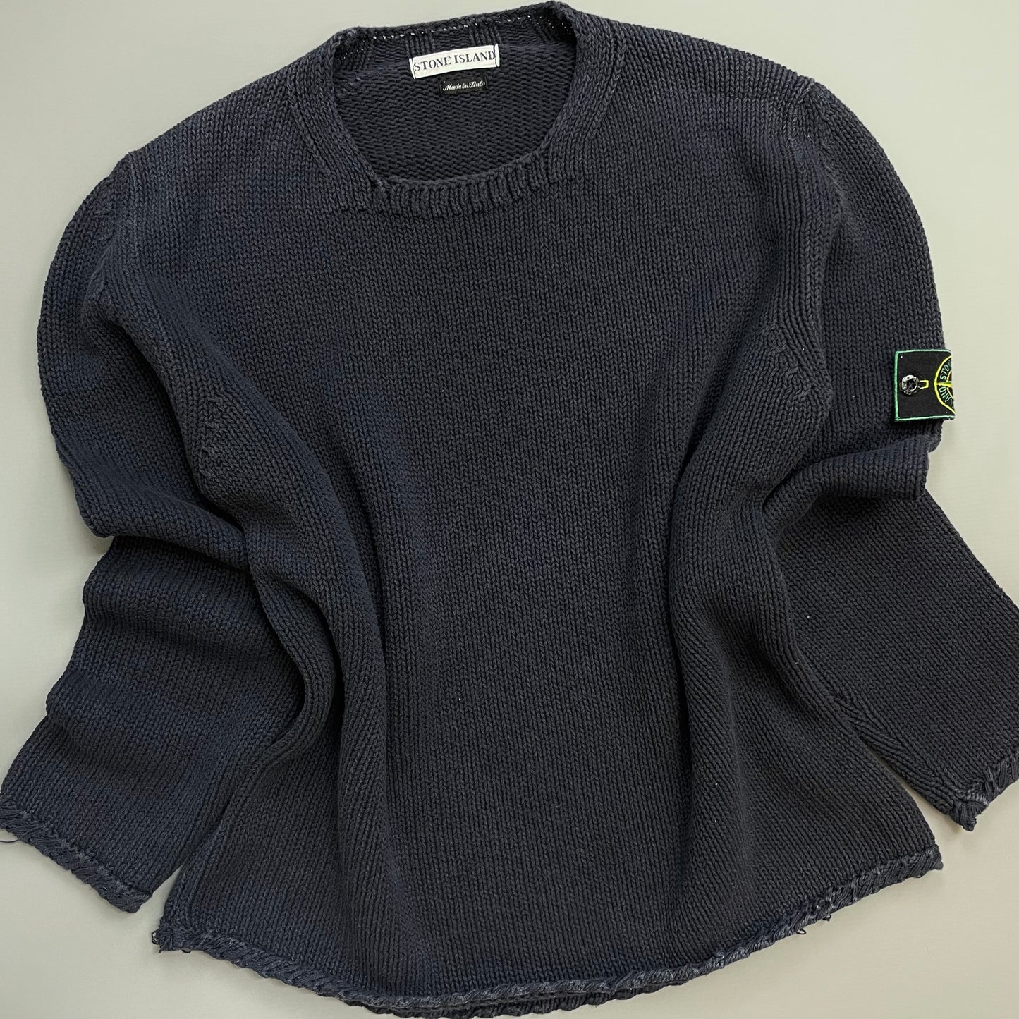 Stone Island Navy SS98 Midweight Knit Green Edge Badge Crewneck Jumper