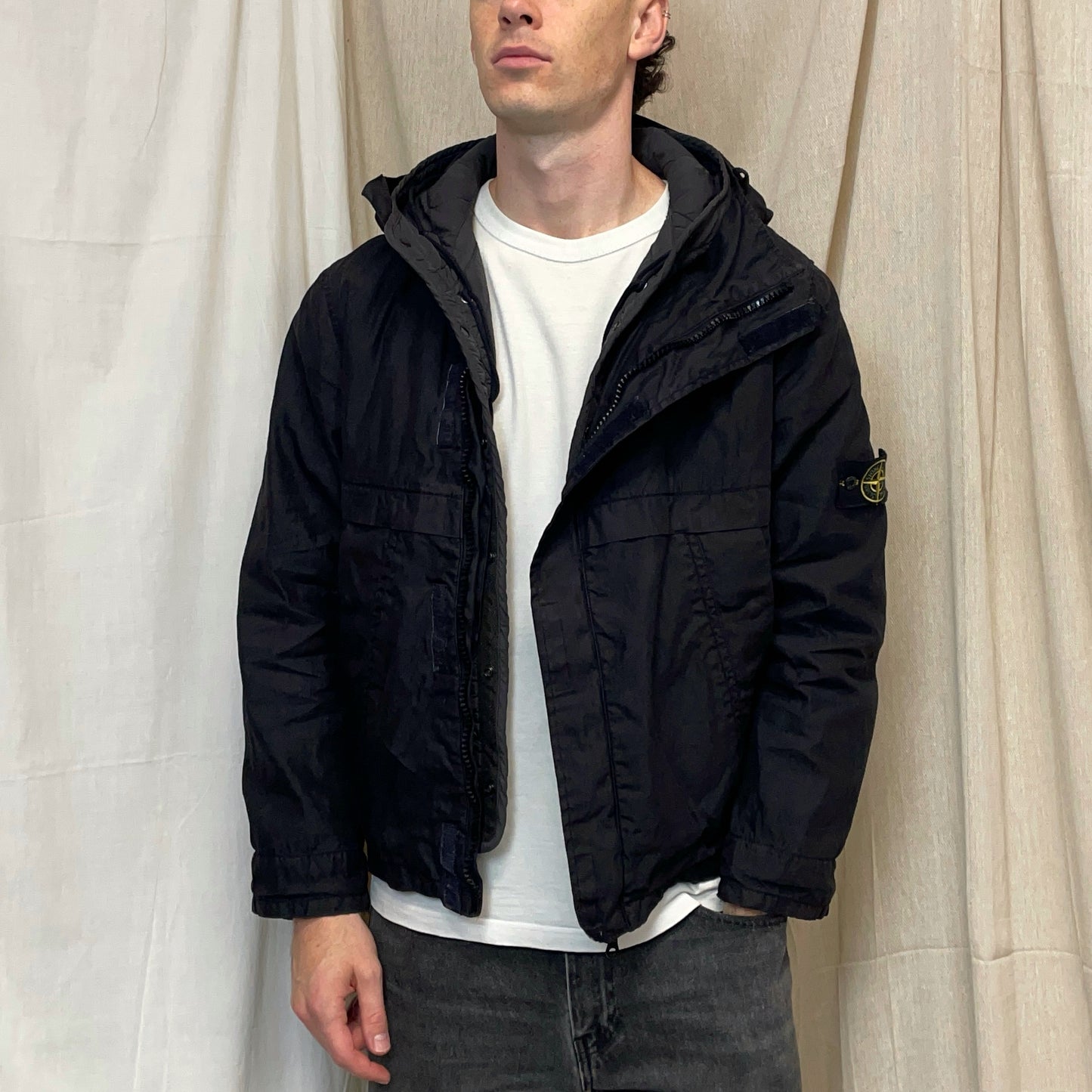 Stone Island Black AW05 Asymmetrical Zip Dutch Rope Lined Hooded Jacket
