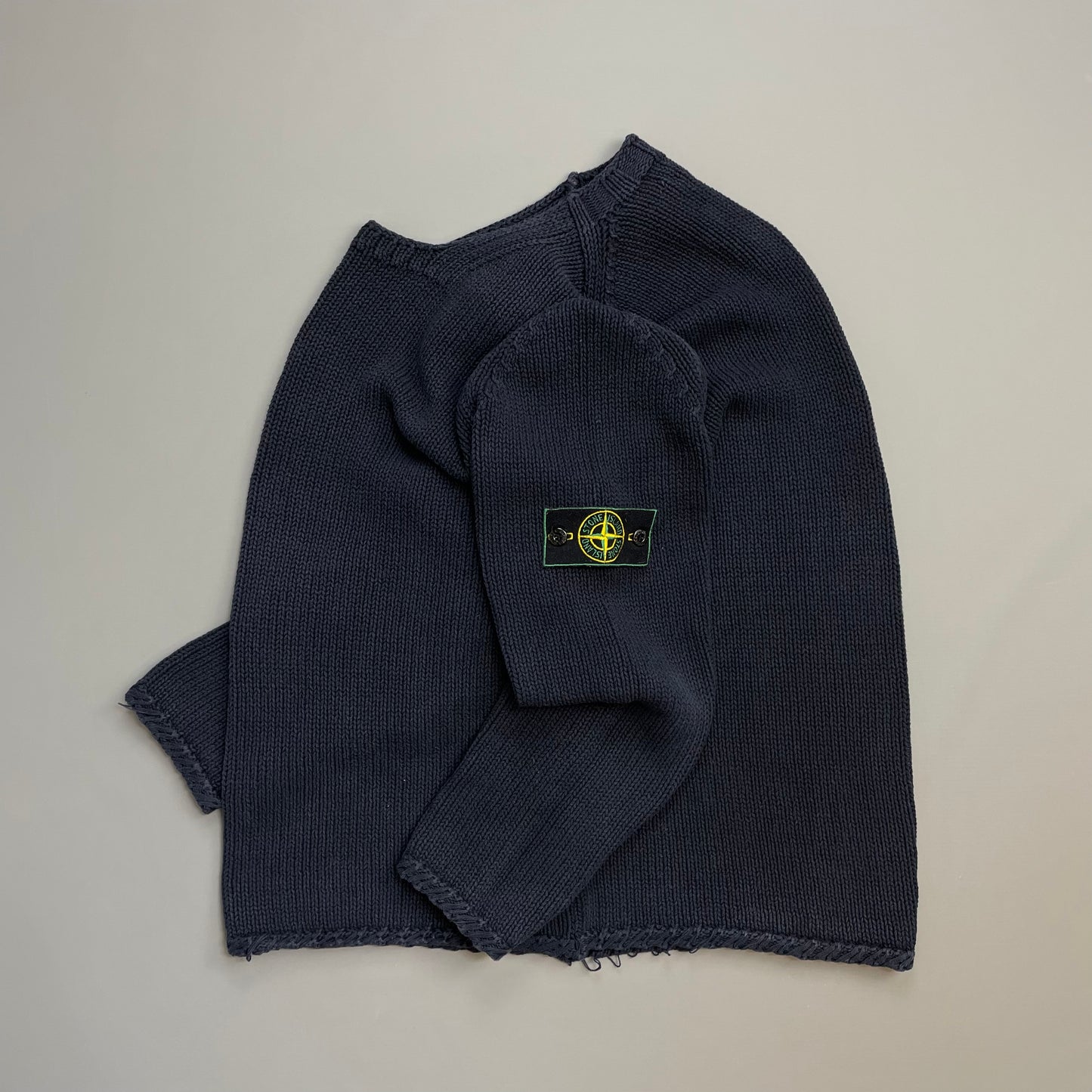 Stone Island Navy SS98 Midweight Knit Green Edge Badge Crewneck Jumper