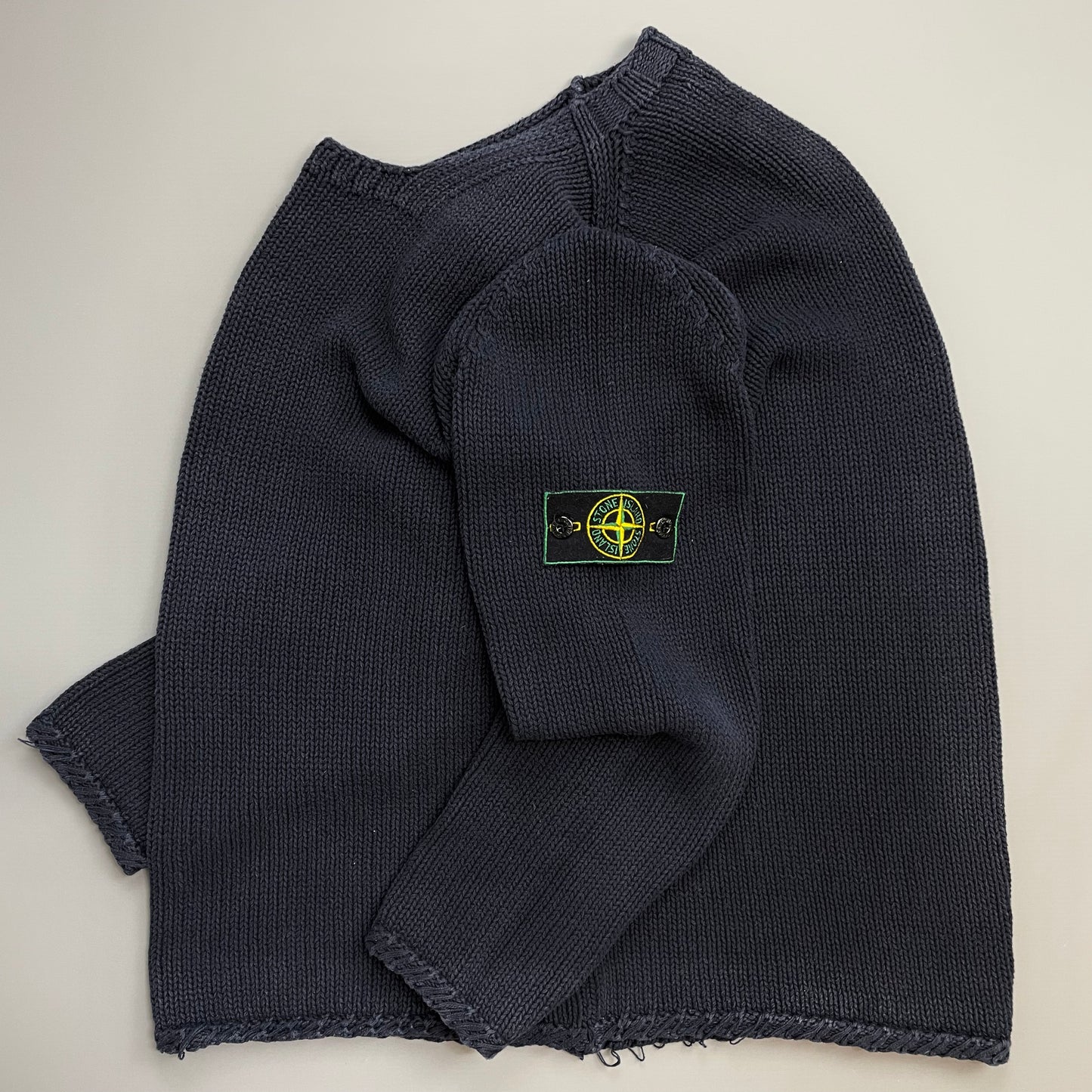 Stone Island Navy SS98 Midweight Knit Green Edge Badge Crewneck Jumper