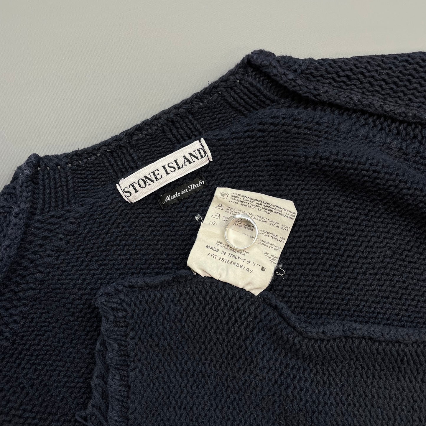 Stone Island Navy SS98 Midweight Knit Green Edge Badge Crewneck Jumper