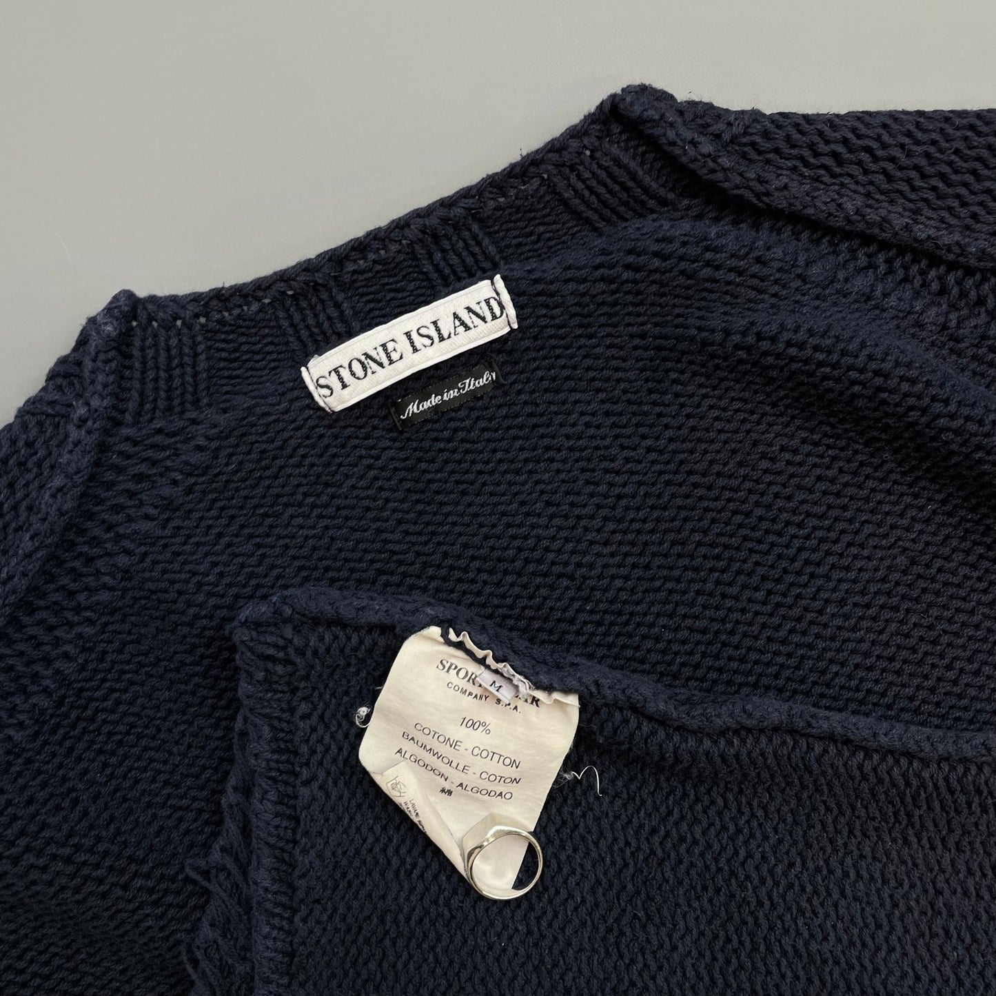 Stone Island Navy SS98 Midweight Knit Green Edge Badge Crewneck Jumper