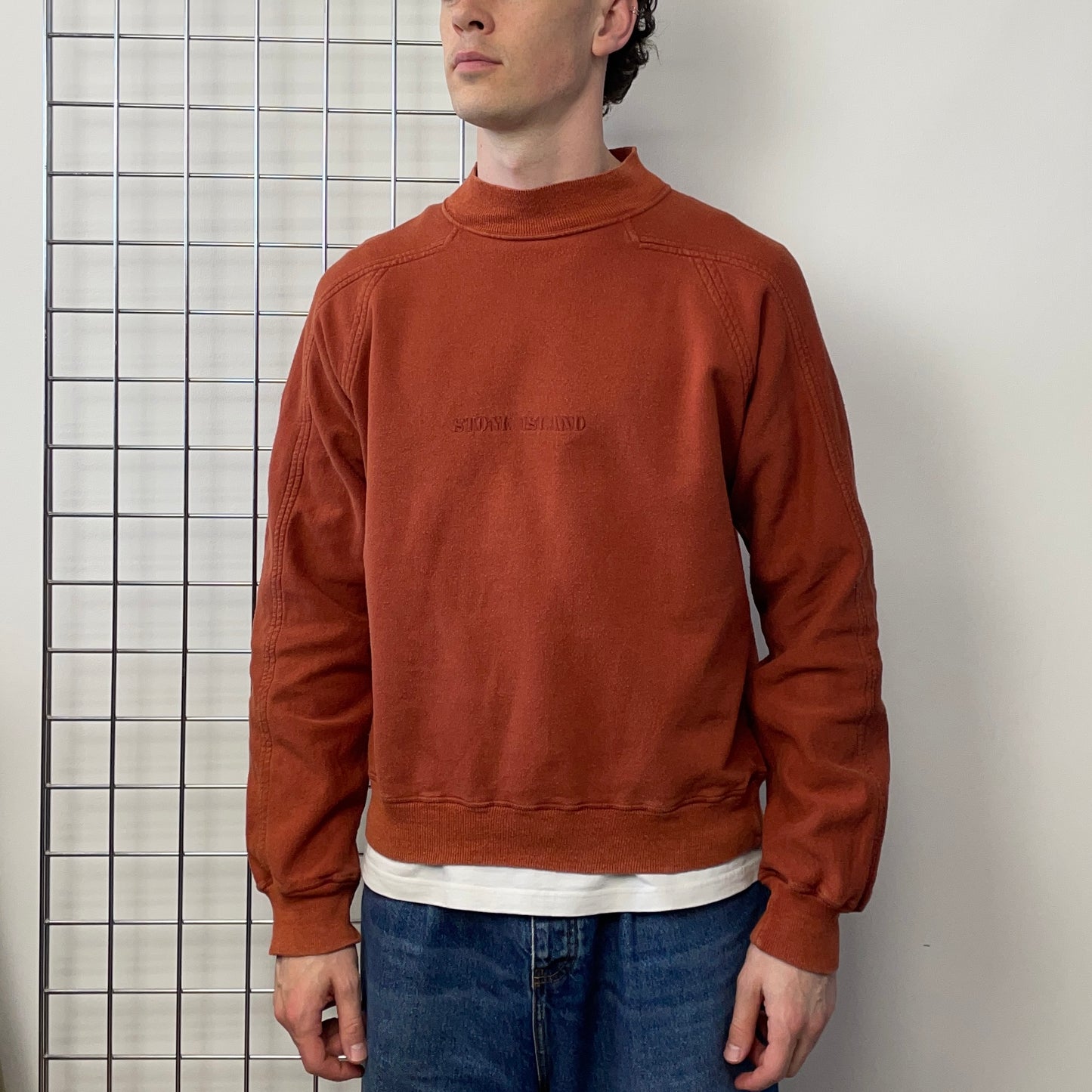 Stone Island Burnt Orange 80s Spellout Raglan Jumper