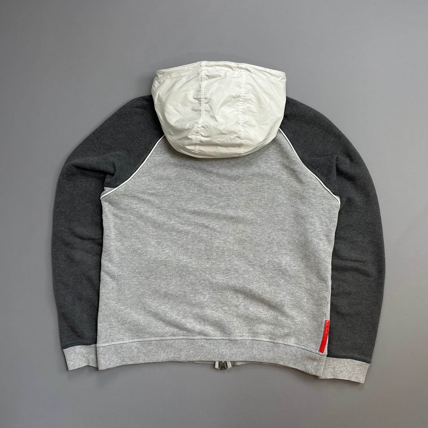 Prada Sport 00s Grey Panelled Nylon Hood Zip-Through Hoodie