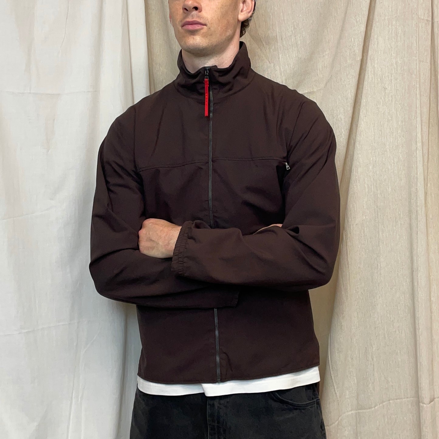 Prada Sport Burgundy 00s Nylon Lightweight Technical Zip-Through Jacket