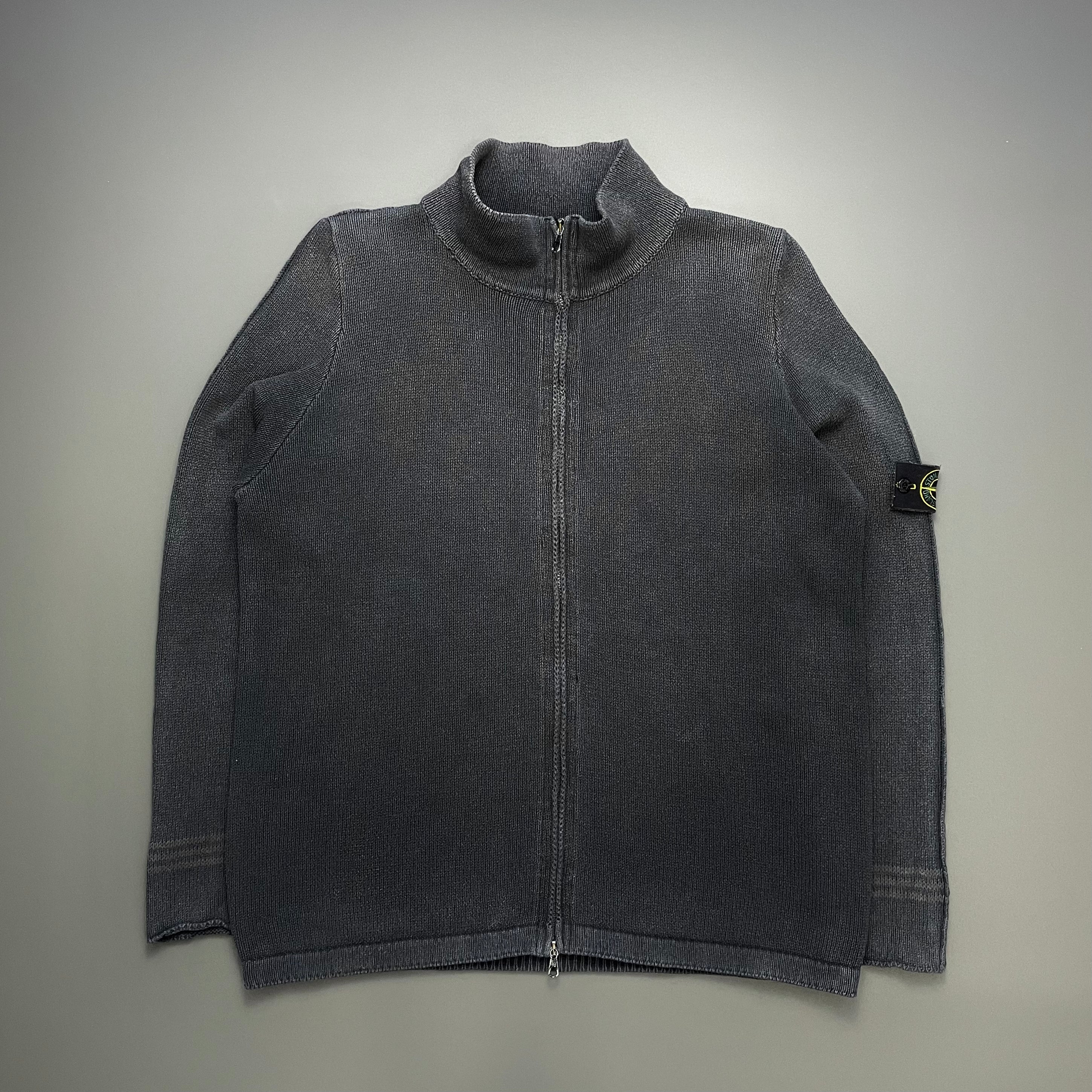 Stone Island Dark Grey 00s Knit Zip-Through Cardigan Jumper