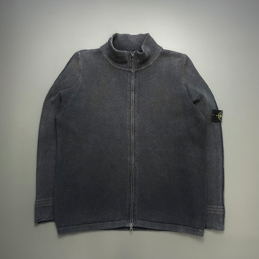 Stone Island Dark Grey 00s Knit Zip-Through Cardigan Jumper