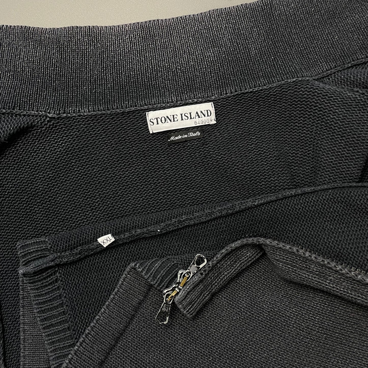 Stone Island Dark Grey 00s Knit Zip-Through Cardigan Jumper