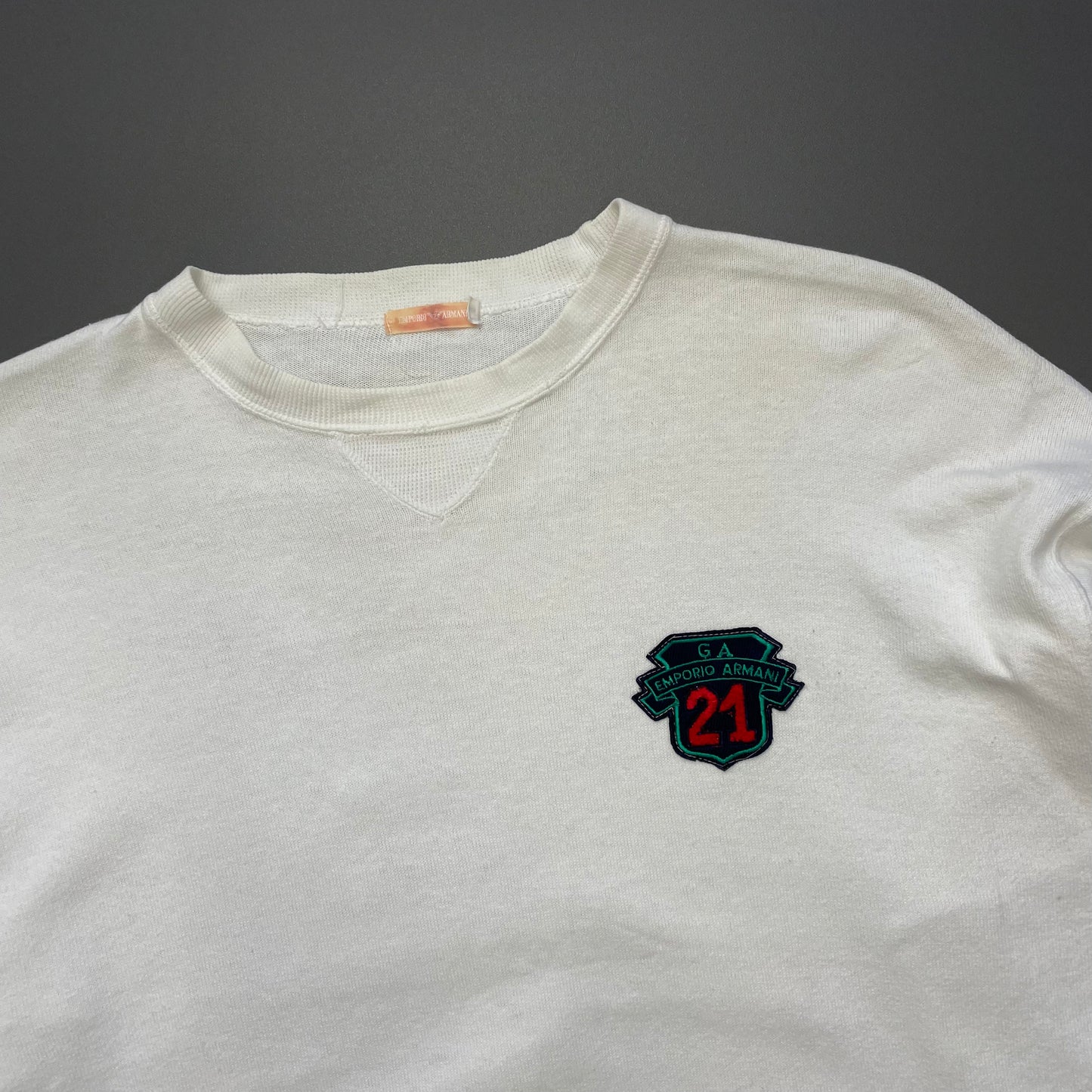 Emporio Armani Cream White 80s Crest Patch Crewneck Jumper