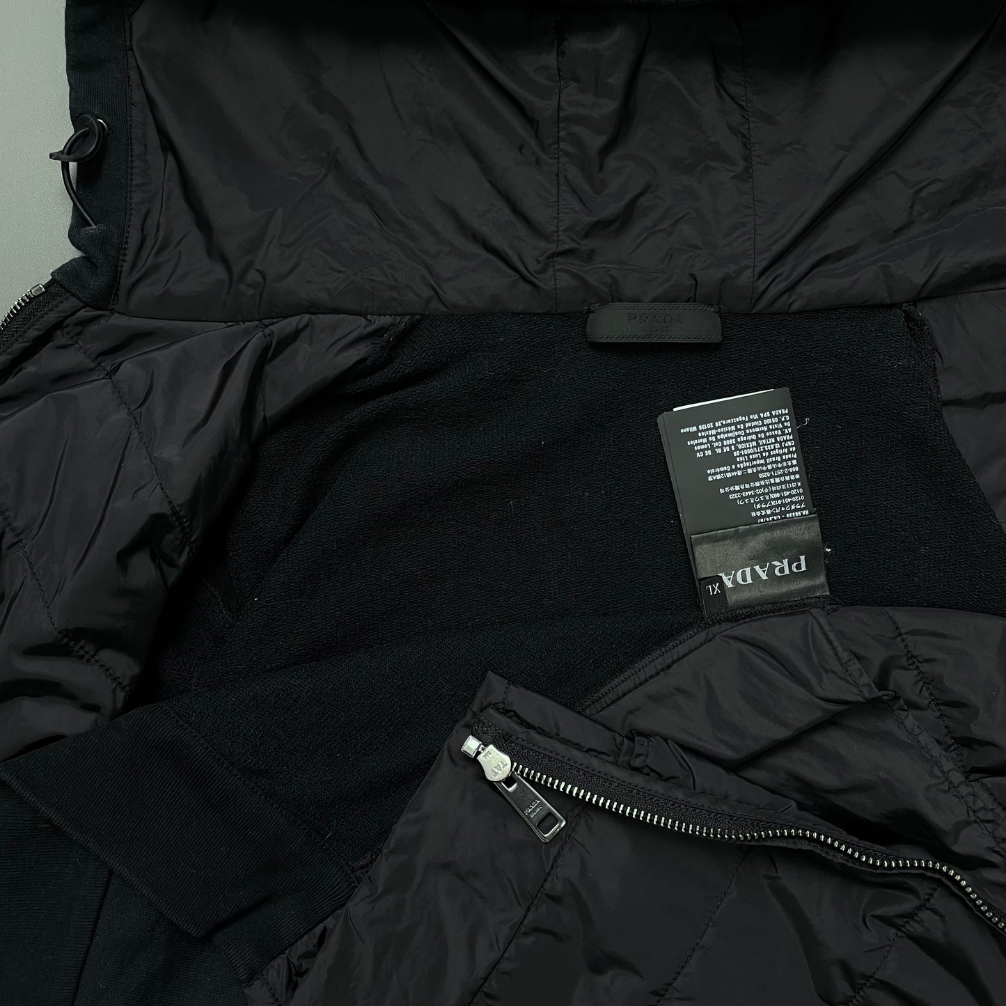 Prada Sport Black 2018 Padded Hybrid Hooded Jacket