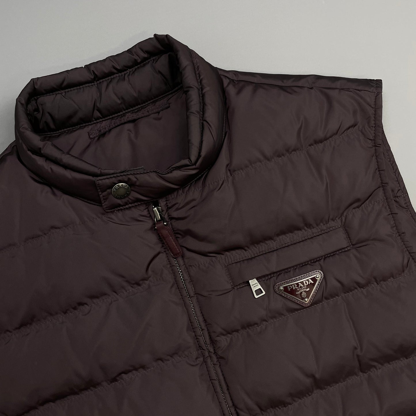 Prada Sport Burgundy 2013 Plaque Lightweight Down Puffer Gilet Vest