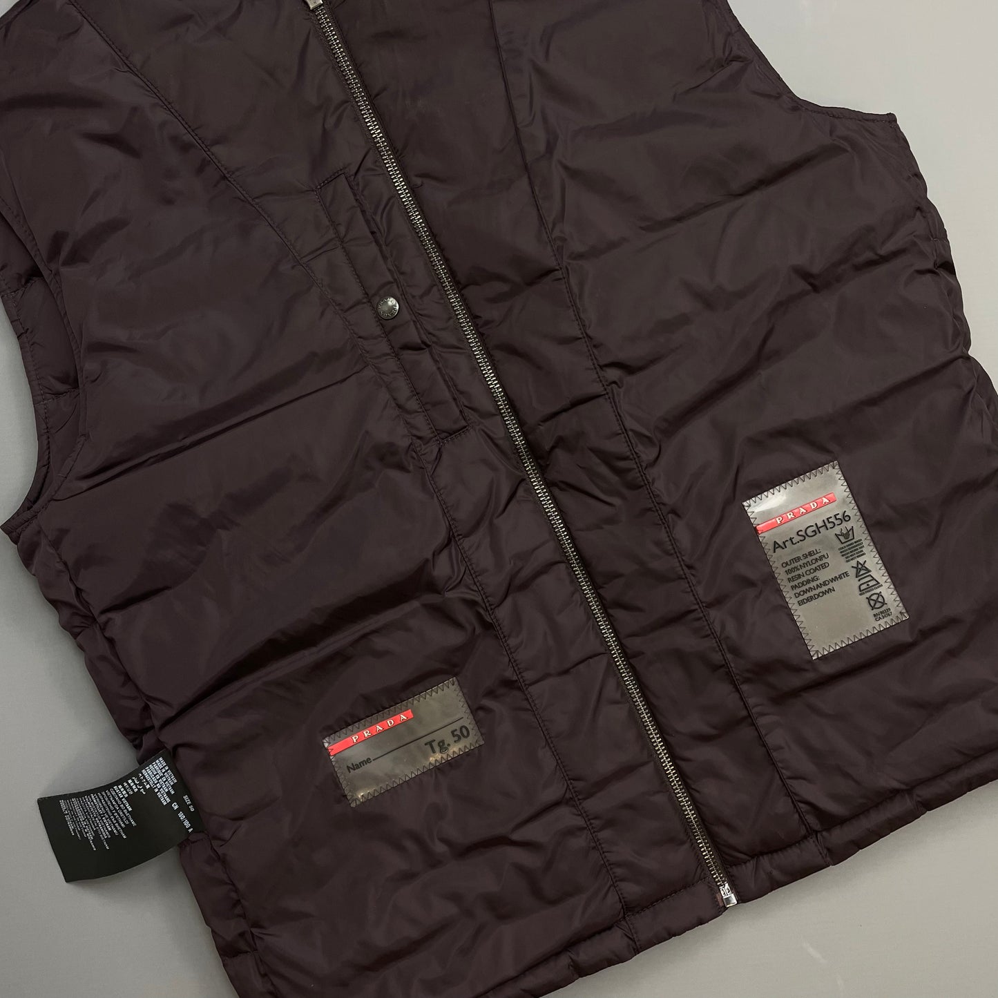 Prada Sport Burgundy 2013 Plaque Lightweight Down Puffer Gilet Vest