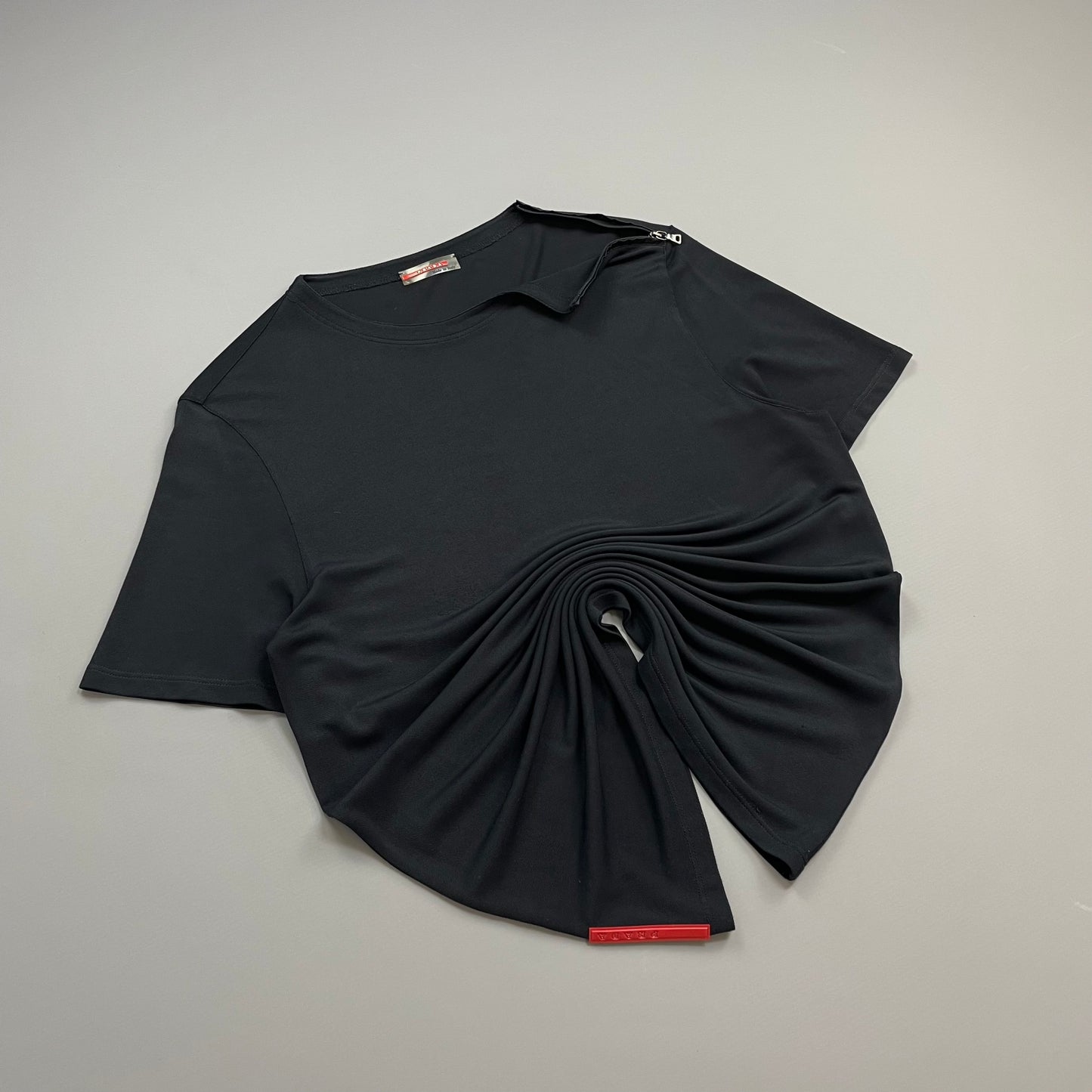 Prada Sport Navy 00s Canvas Textured Zip-Shoulder T-Shirt