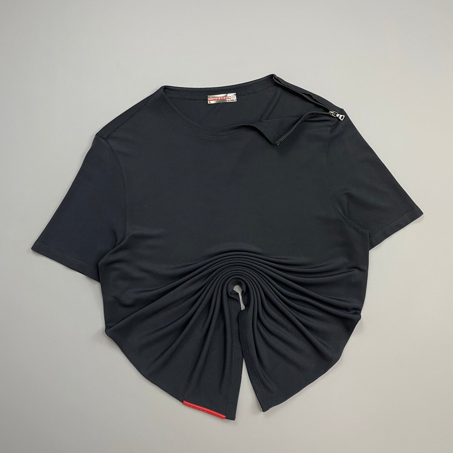Prada Sport Navy 00s Canvas Textured Zip-Shoulder T-Shirt