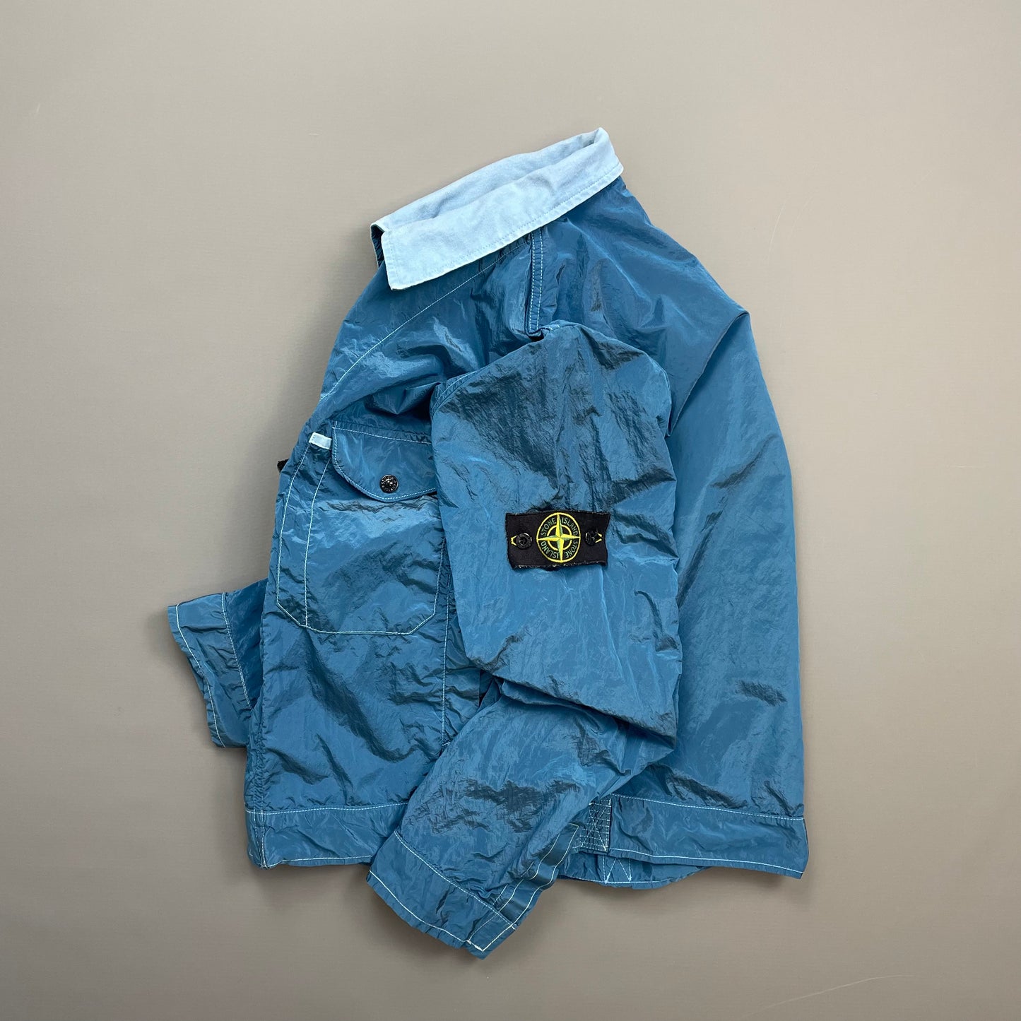 Stone Island Blue SS04 Nylon Metal Two-Tone Lightweight Trucker Jacket